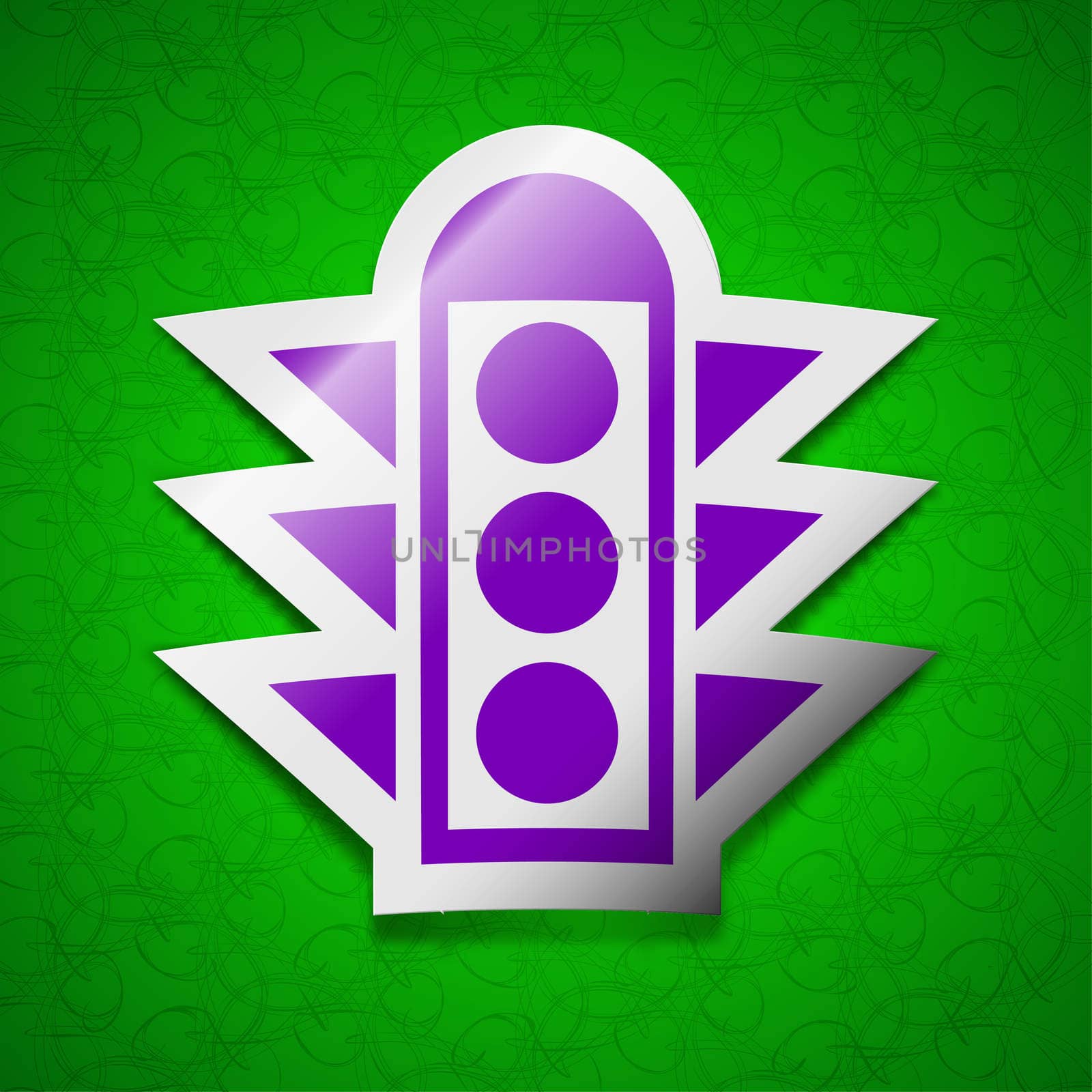 Traffic light signal icon sign. Symbol chic colored sticky label on green background.  by serhii_lohvyniuk