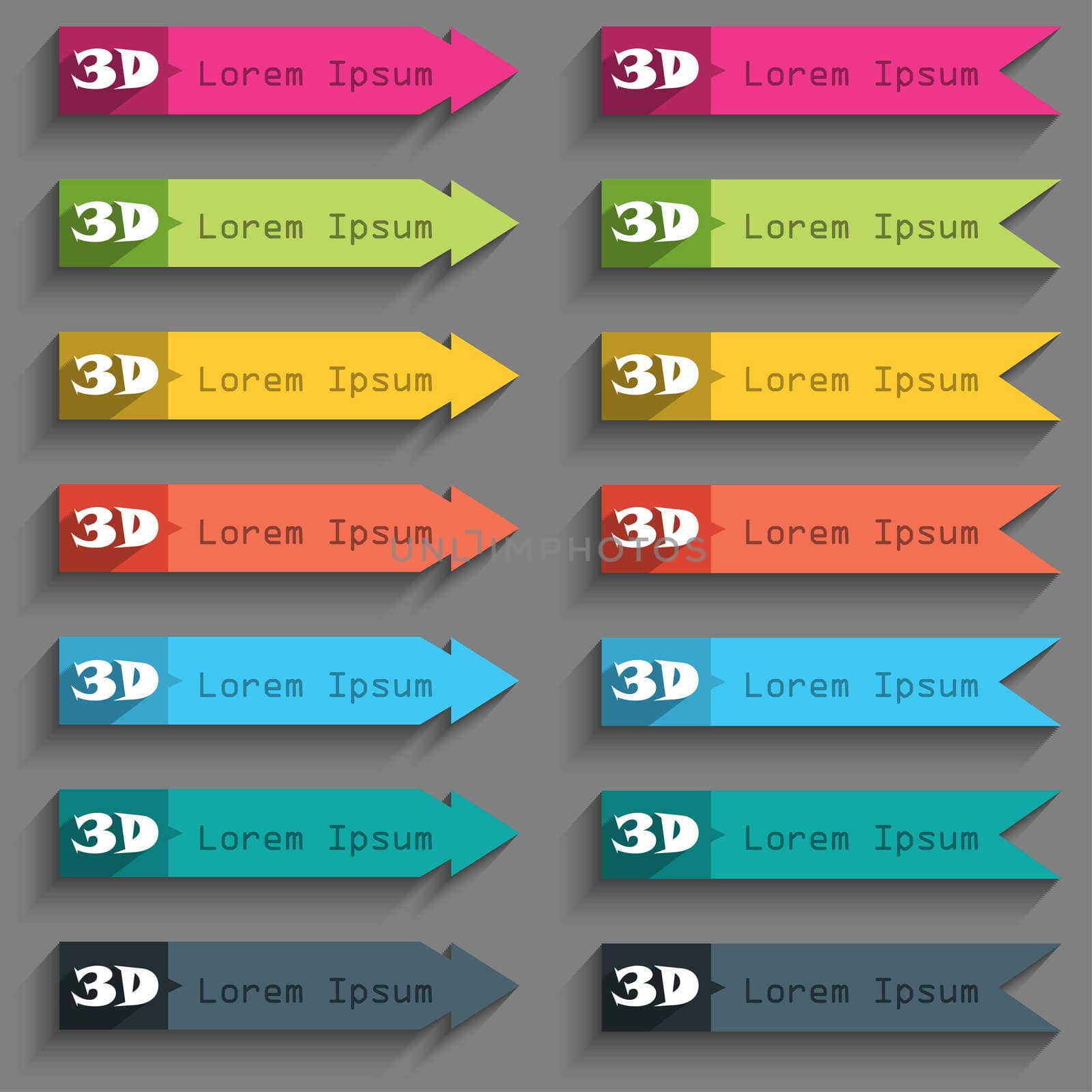 3D sign icon. 3D New technology symbol. Set of colour buttons. illustration