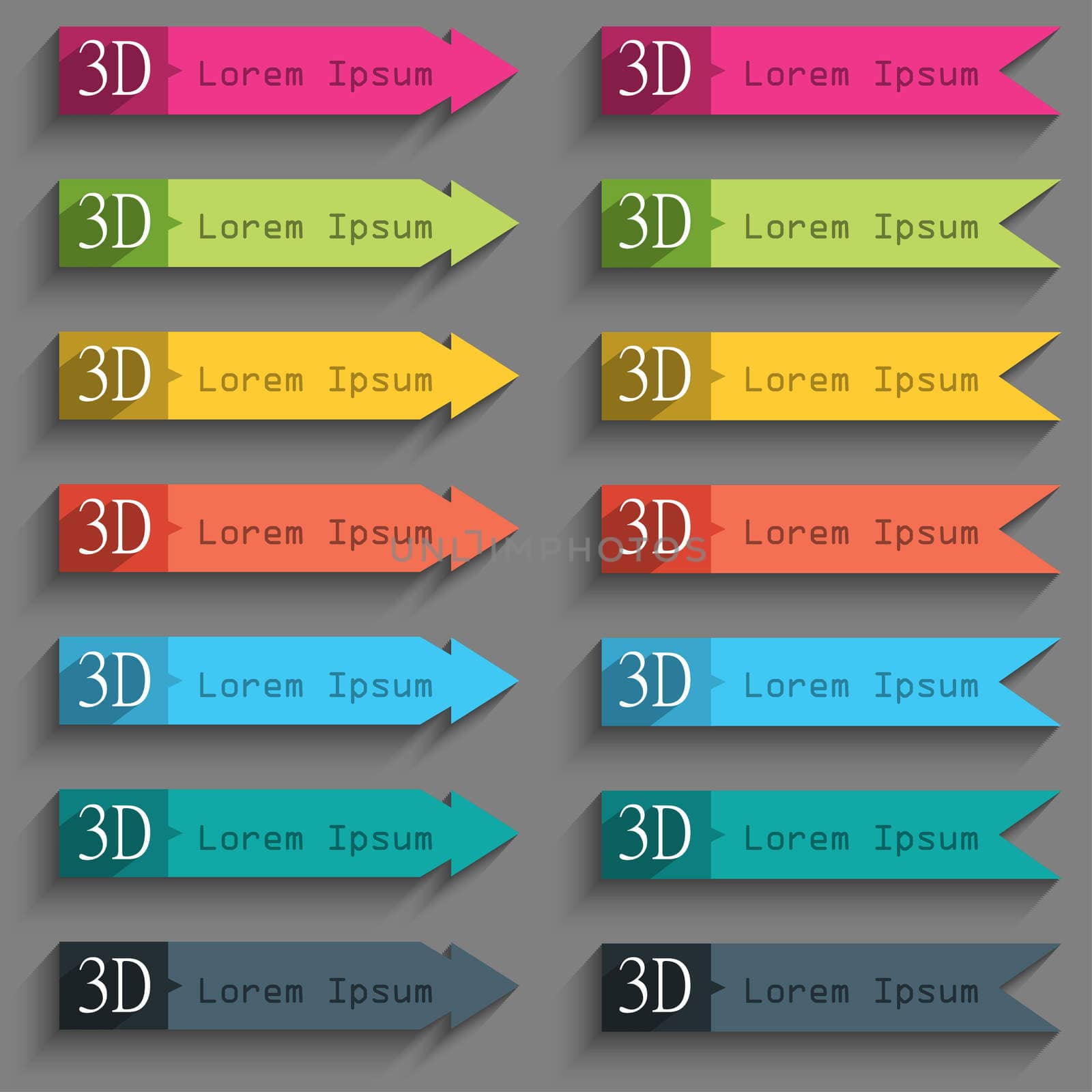 3D sign icon. 3D New technology symbol. Set of colour buttons. illustration