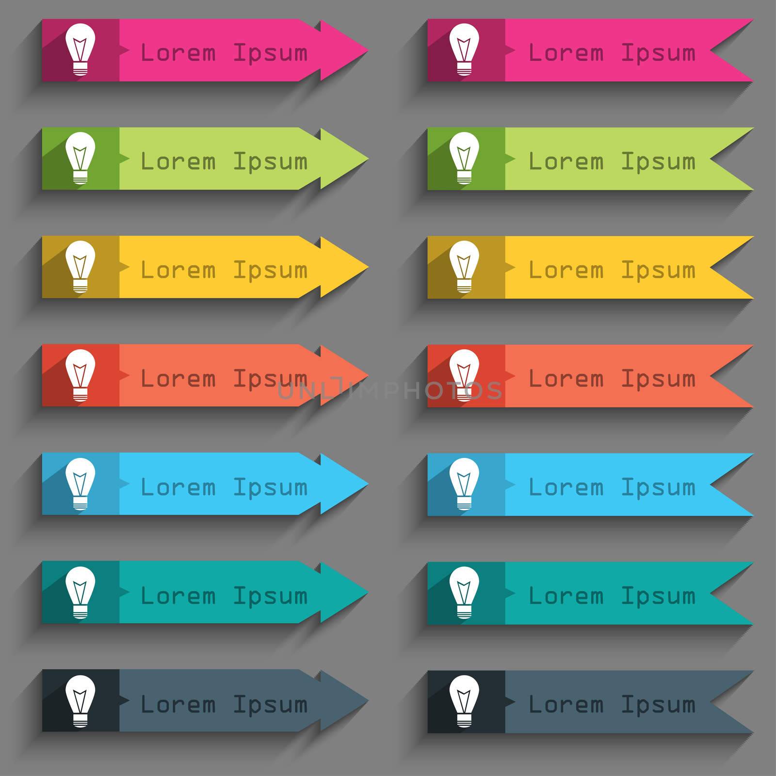 Light lamp sign icon. Idea symbol. Lightis on. Set of colored buttons. illustration