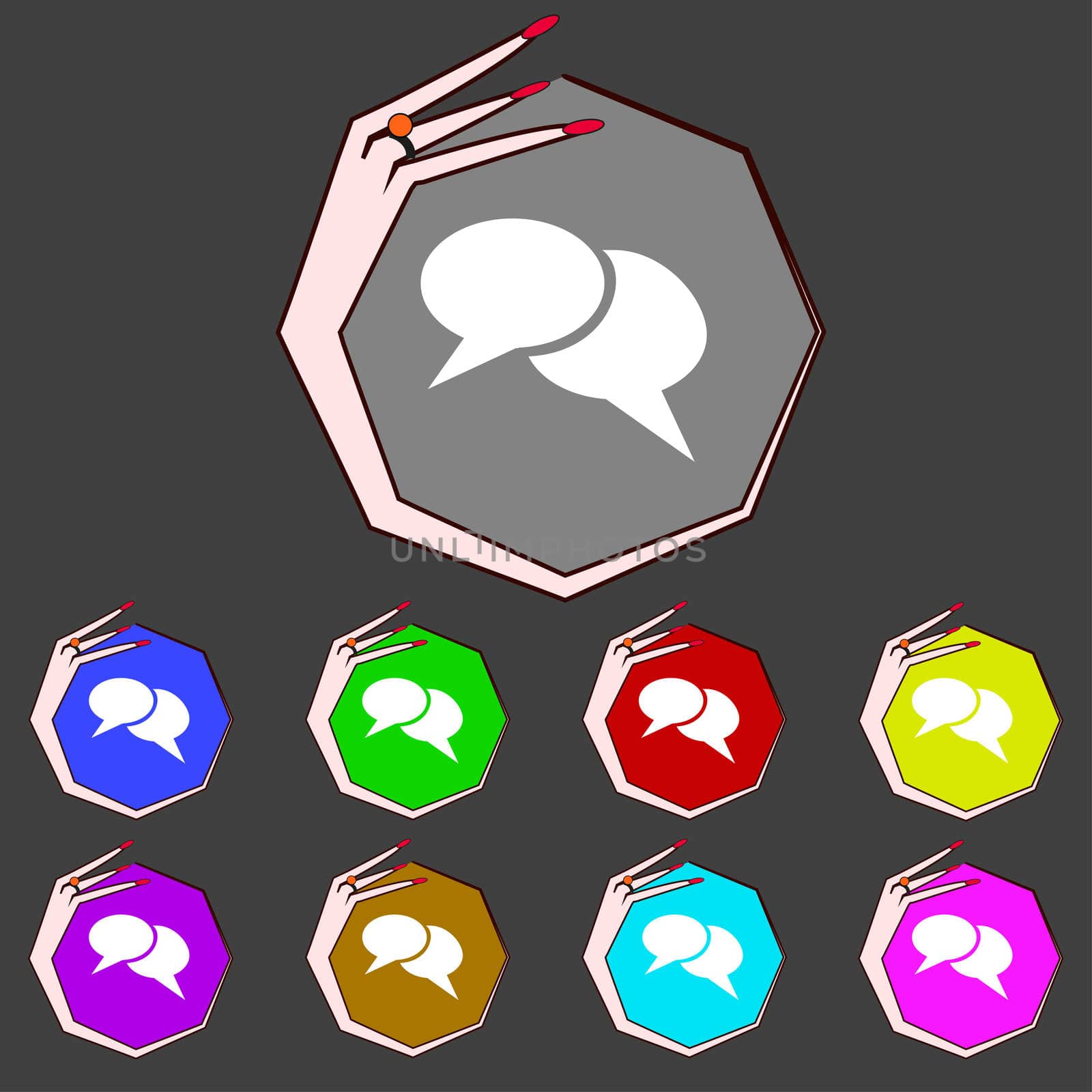 Speech bubble icons. Think cloud symbols. Set colourful buttons. illustration