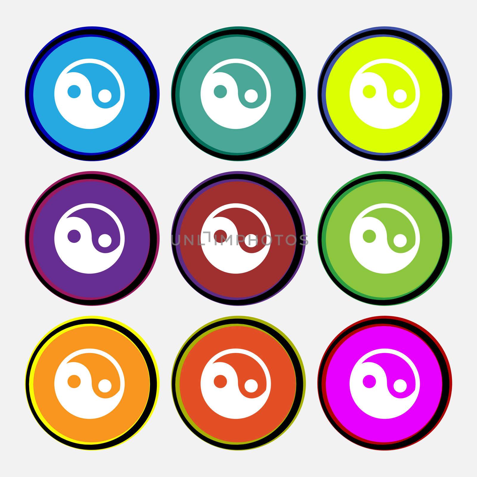 Ying yang icon sign. Nine multi-colored round buttons.  by serhii_lohvyniuk