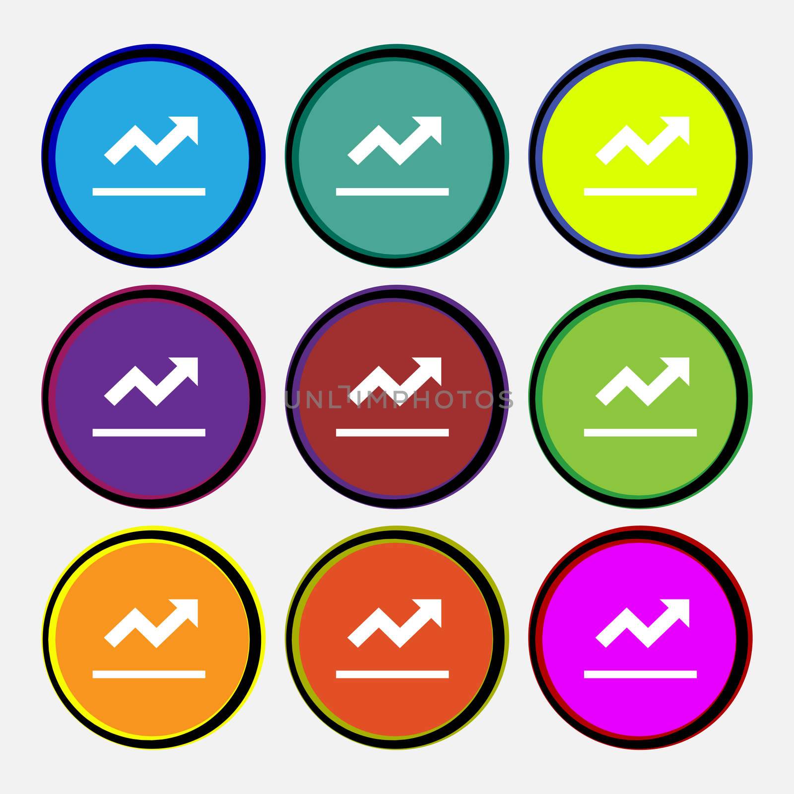 Graph chart, Diagram icon sign. Nine multi-colored round buttons. illustration