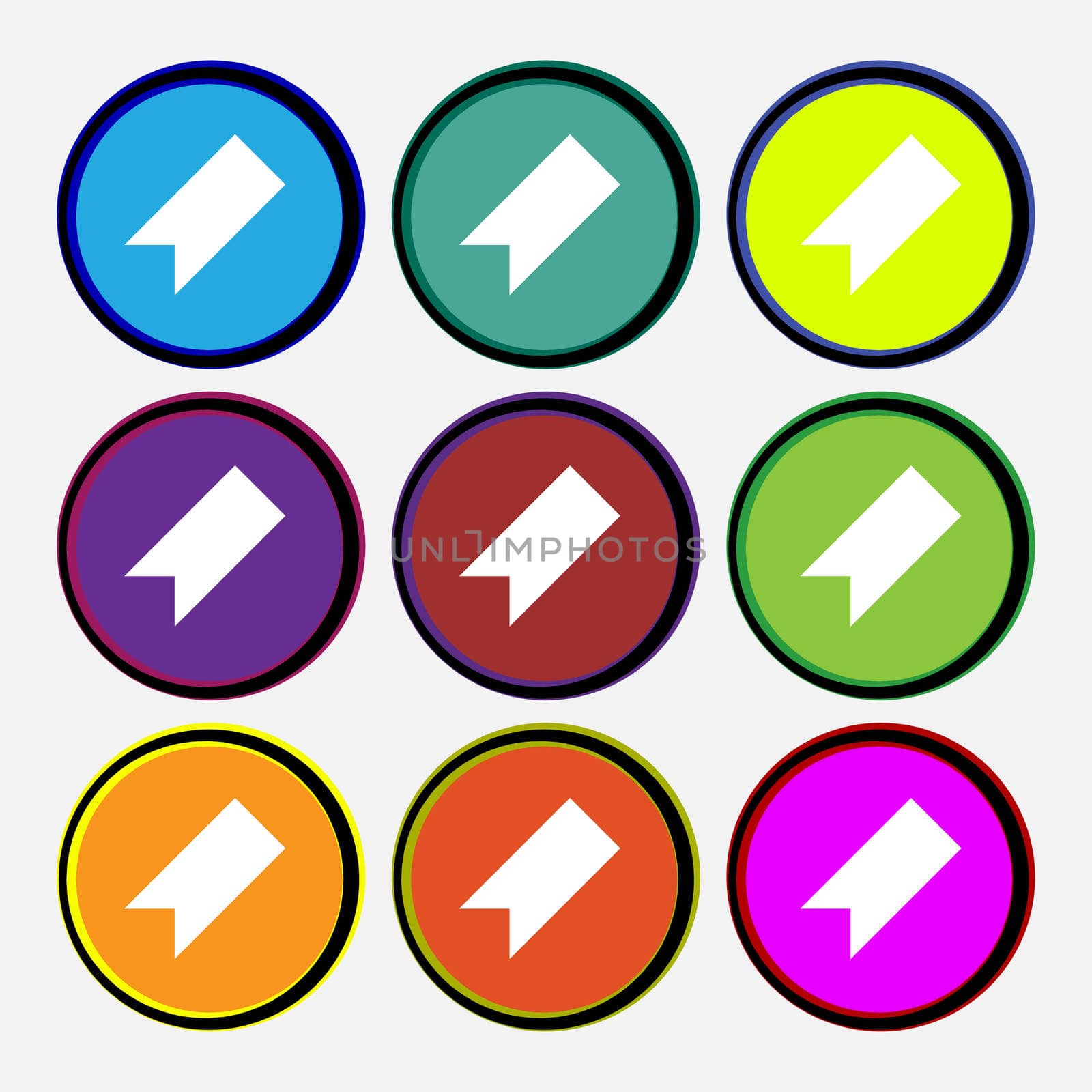 bookmark icon sign. Nine multi-colored round buttons.  by serhii_lohvyniuk