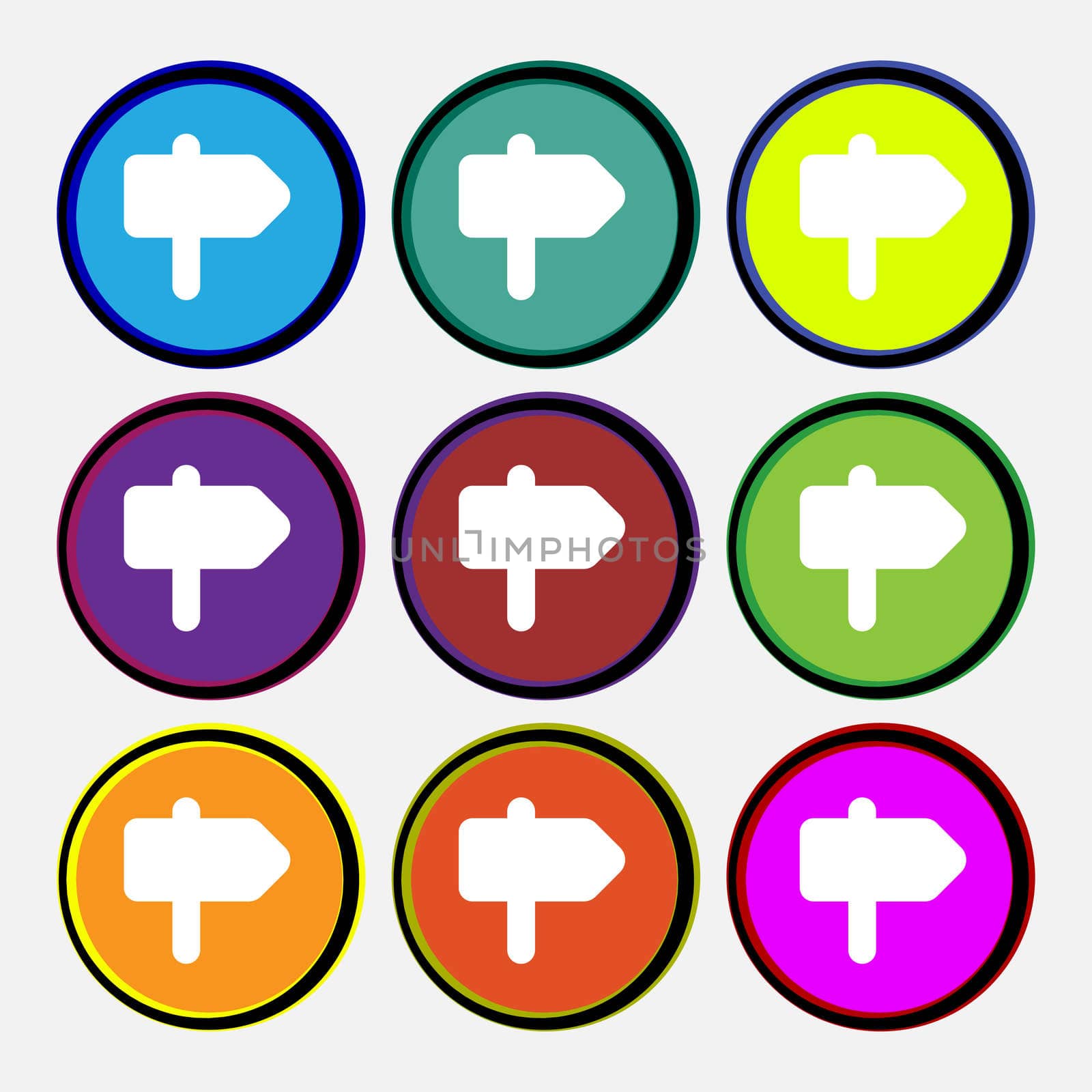 Information Road icon sign. Nine multi-colored round buttons. illustration