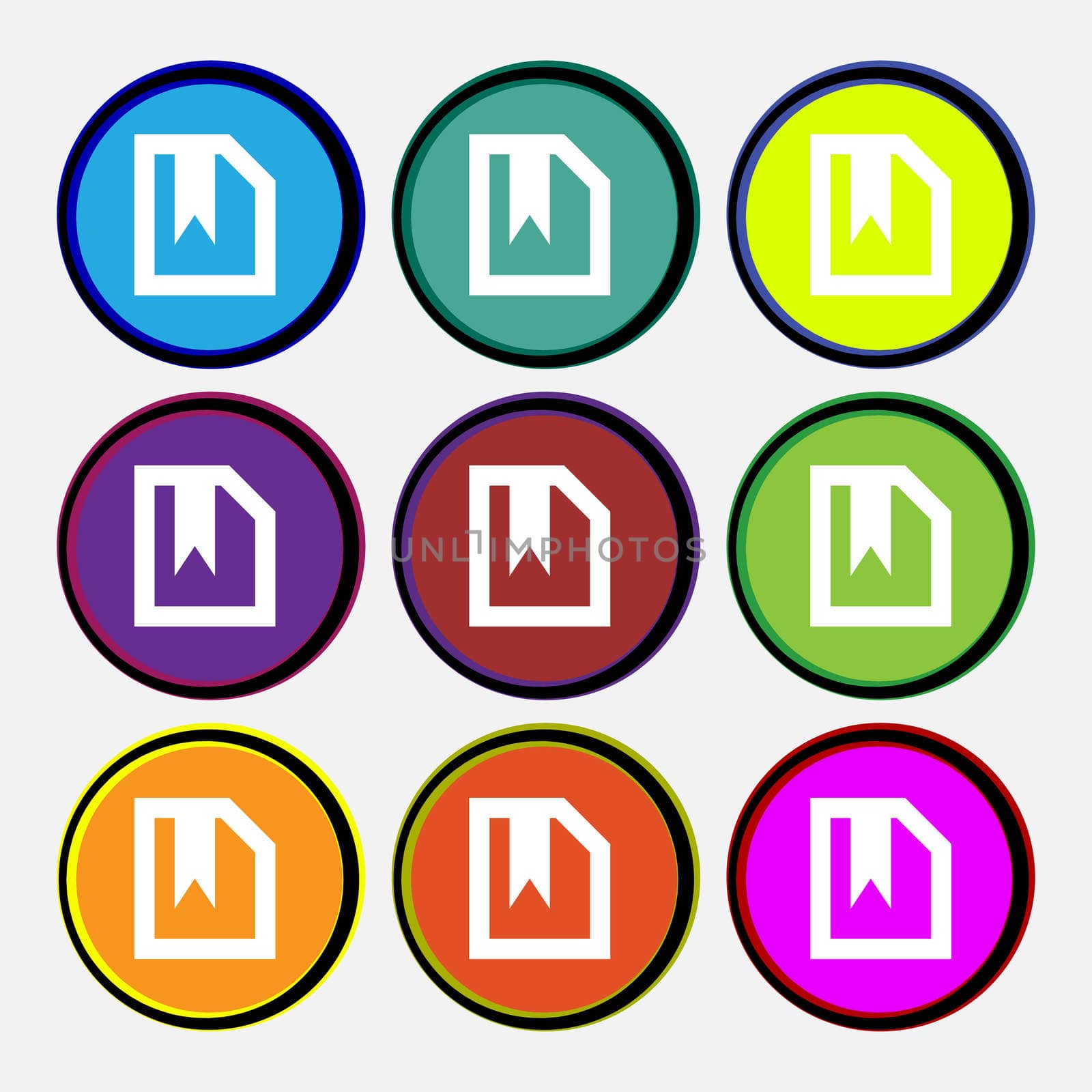 bookmark icon sign. Nine multi-colored round buttons.  by serhii_lohvyniuk