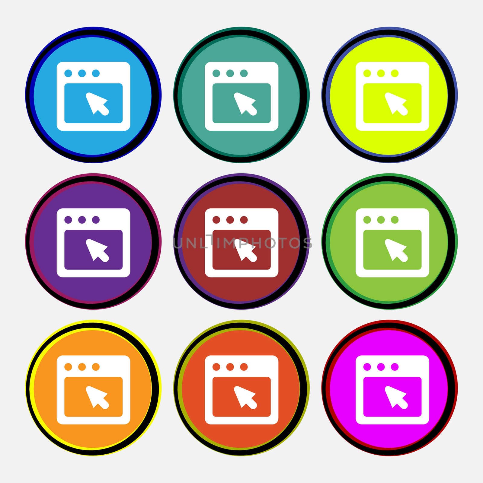 the dialog box icon sign. Nine multi colored round buttons.  by serhii_lohvyniuk