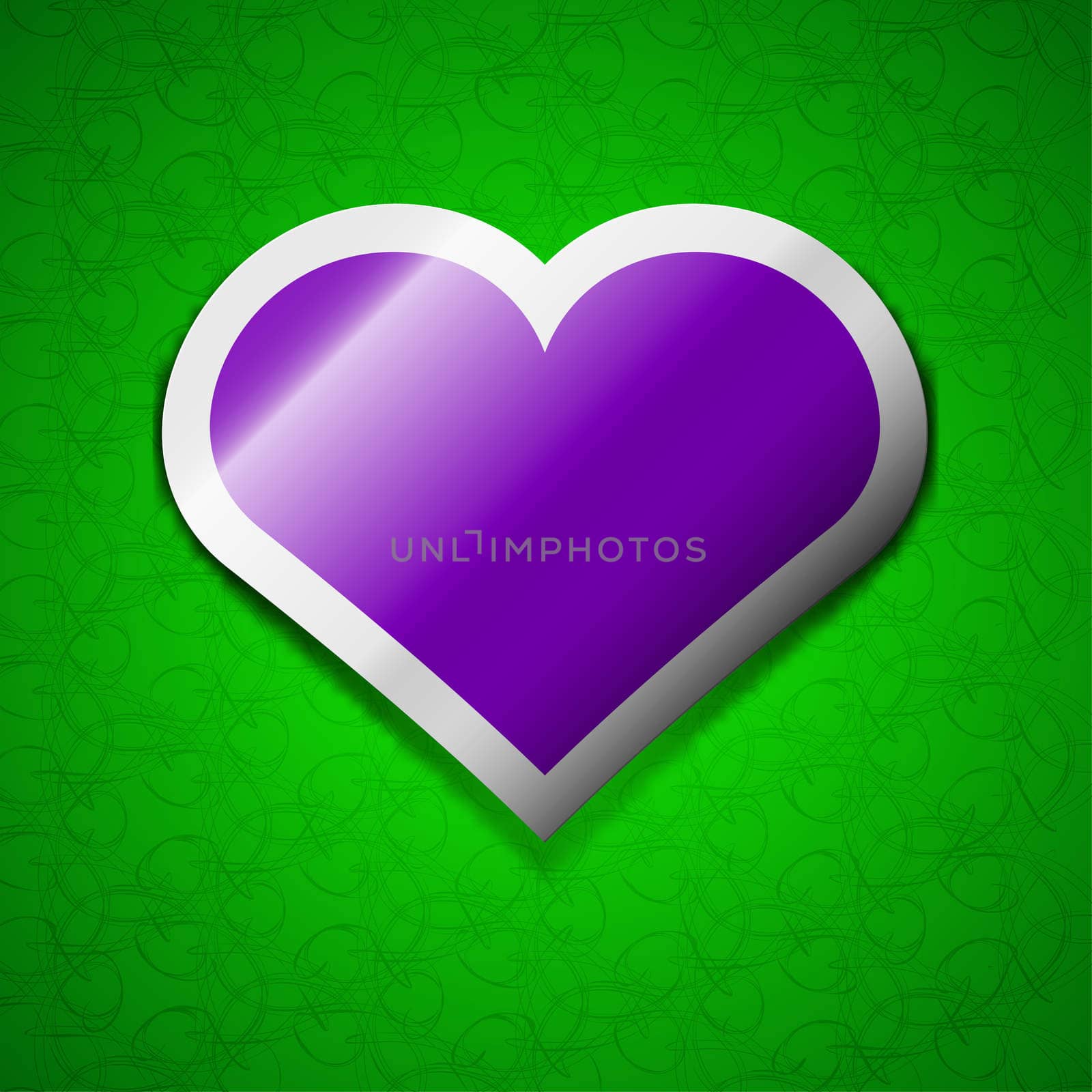 Heart, Love icon sign. Symbol chic colored sticky label on green background. illustration
