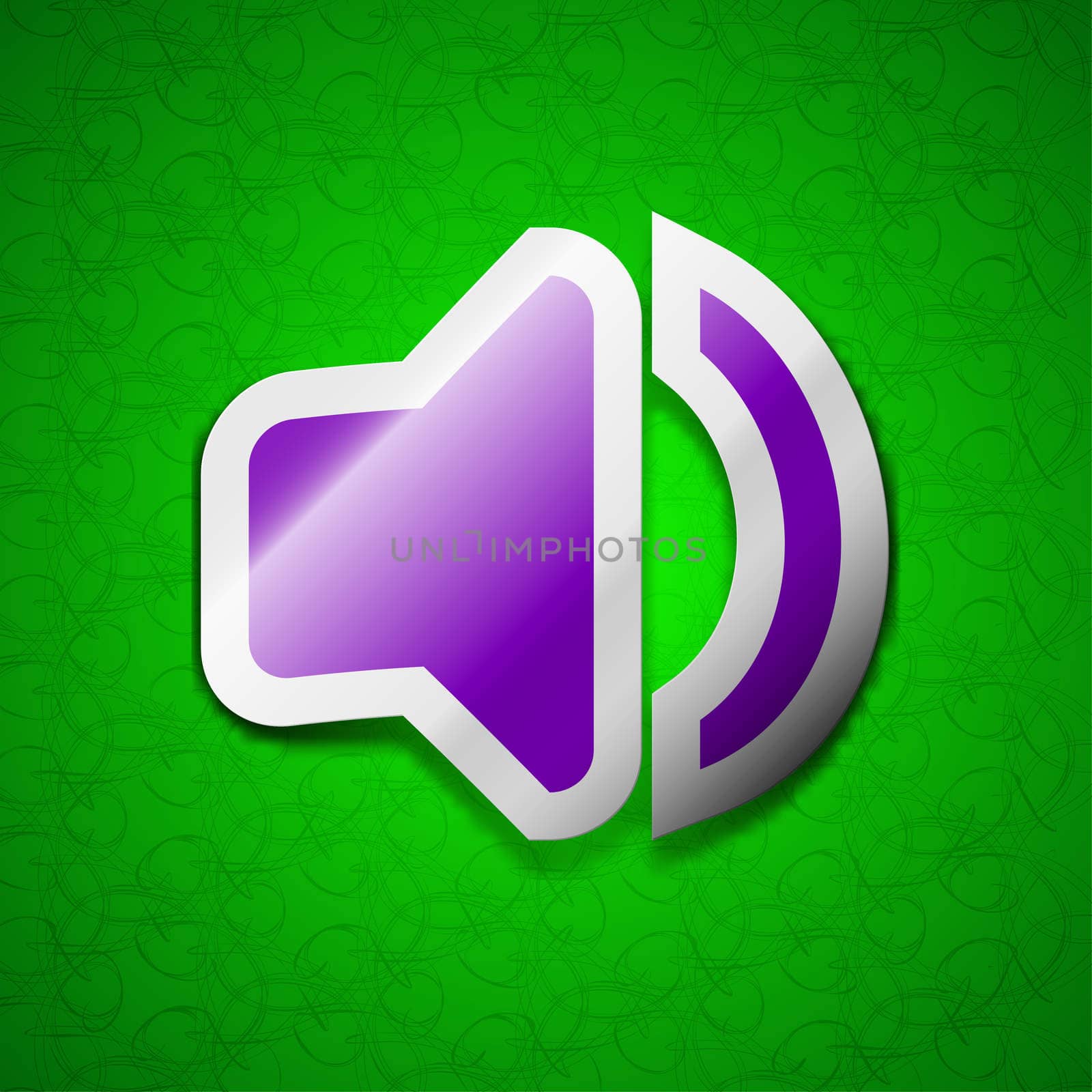 Speaker volume, Sound icon sign. Symbol chic colored sticky label on green background. illustration