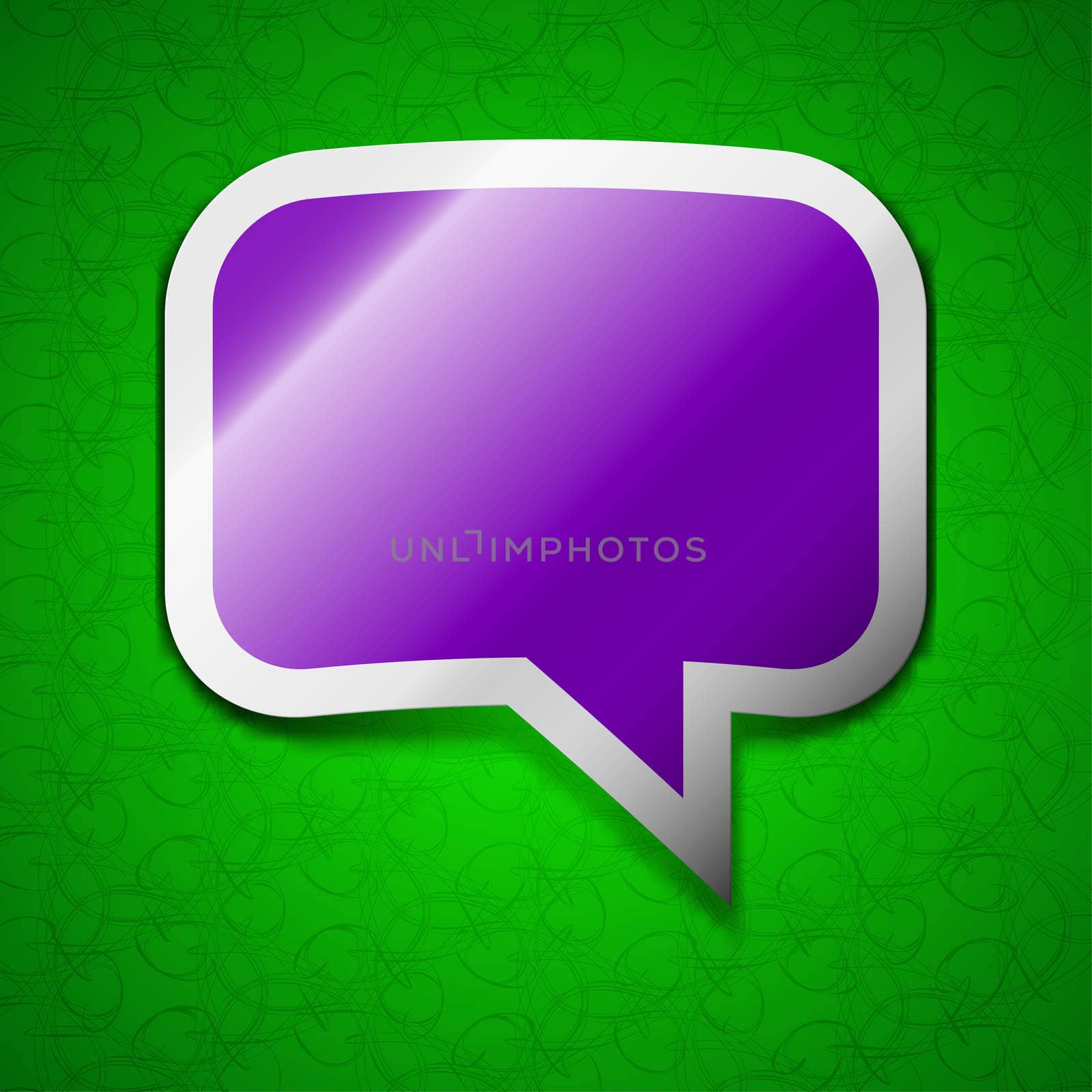 speech bubble, Chat think icon sign. Symbol chic colored sticky label on green background. illustration