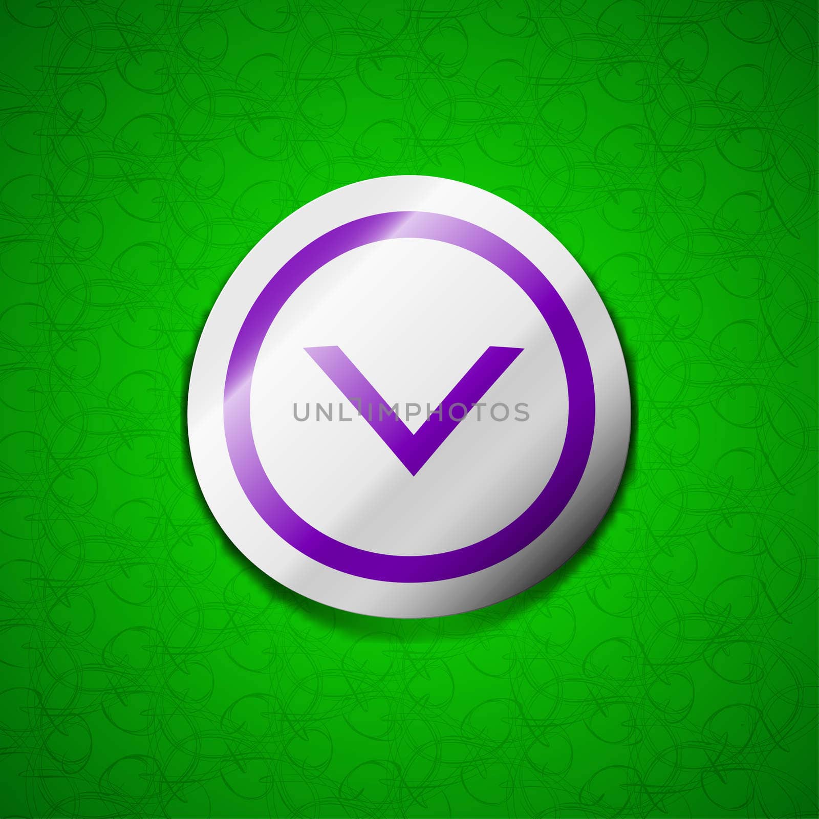Arrow down, Download, Load, Backup icon sign. Symbol chic colored sticky label on green background.  by serhii_lohvyniuk