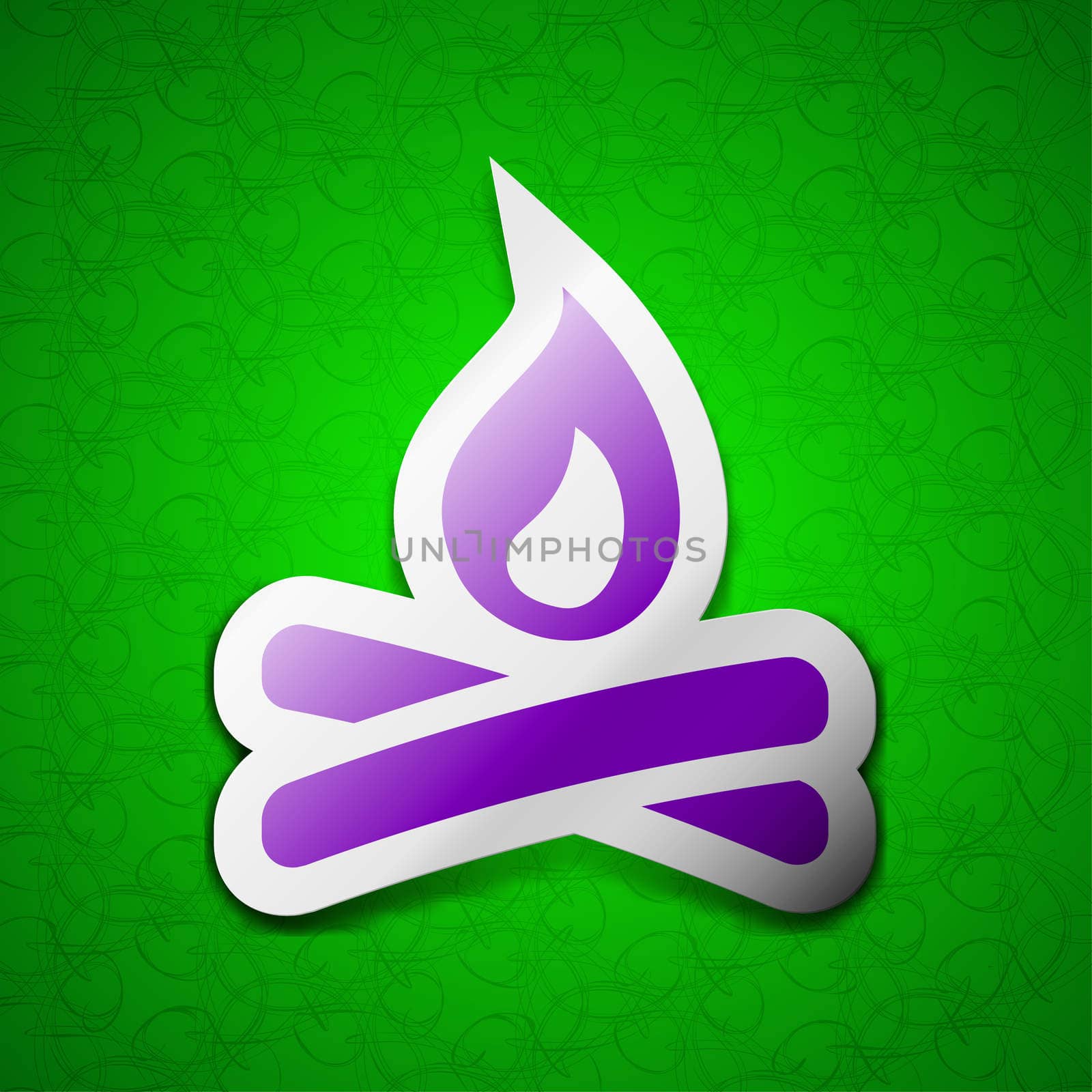 Fire flame icon sign. Symbol chic colored sticky label on green background.  by serhii_lohvyniuk