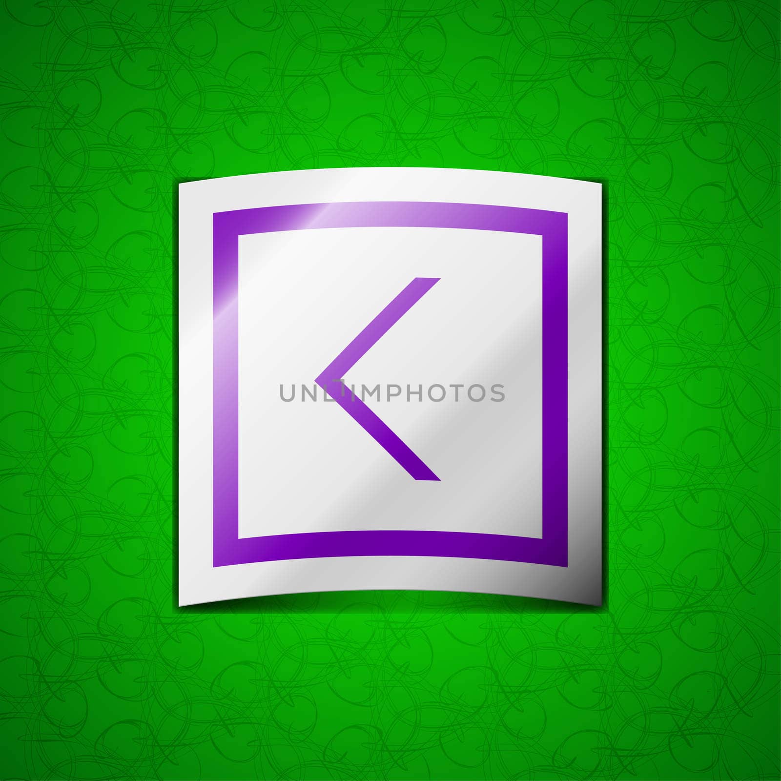 Arrow left, Way out icon sign. Symbol chic colored sticky label on green background.  by serhii_lohvyniuk