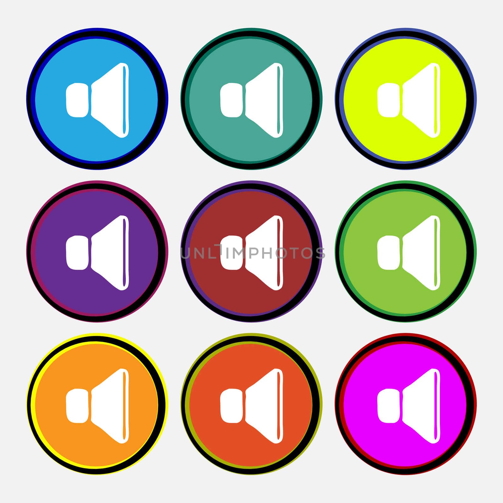 volume, sound icon sign. Nine multi colored round buttons.  by serhii_lohvyniuk