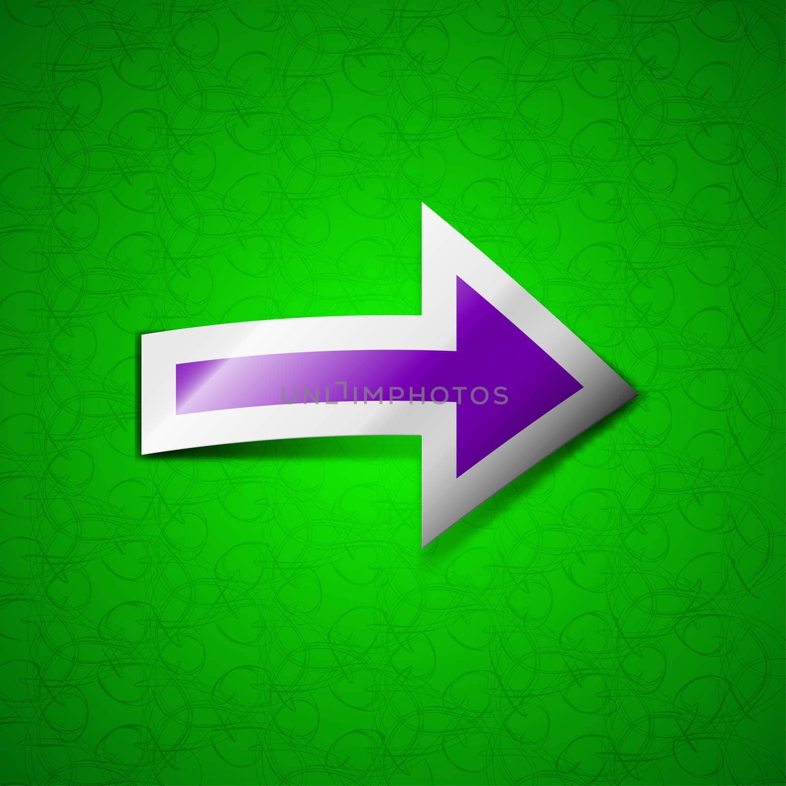 Arrow right, Next icon sign. Symbol chic colored sticky label on green background. illustration