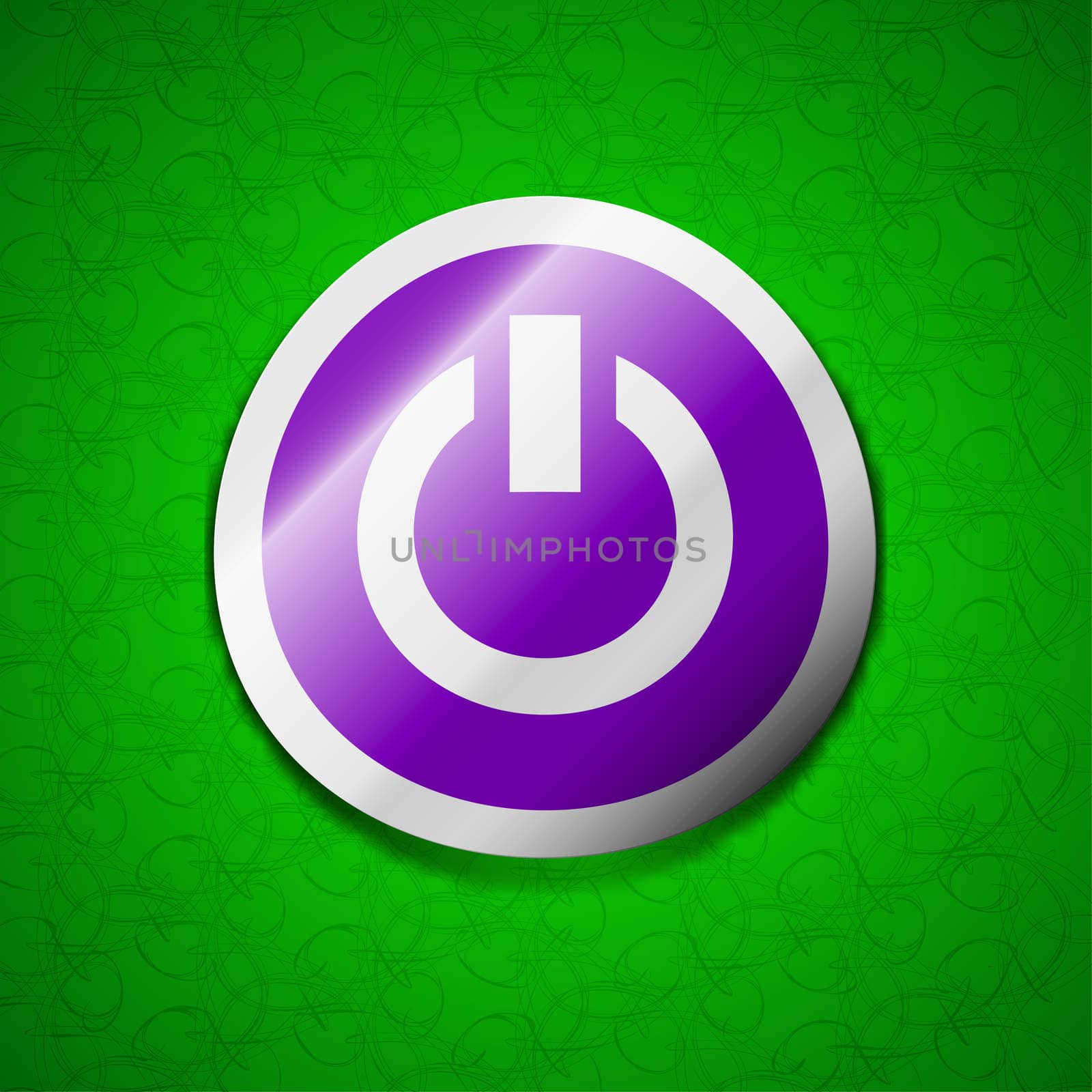 Power, Switch on, Turn on  icon sign. Symbol chic colored sticky label on green background.  by serhii_lohvyniuk