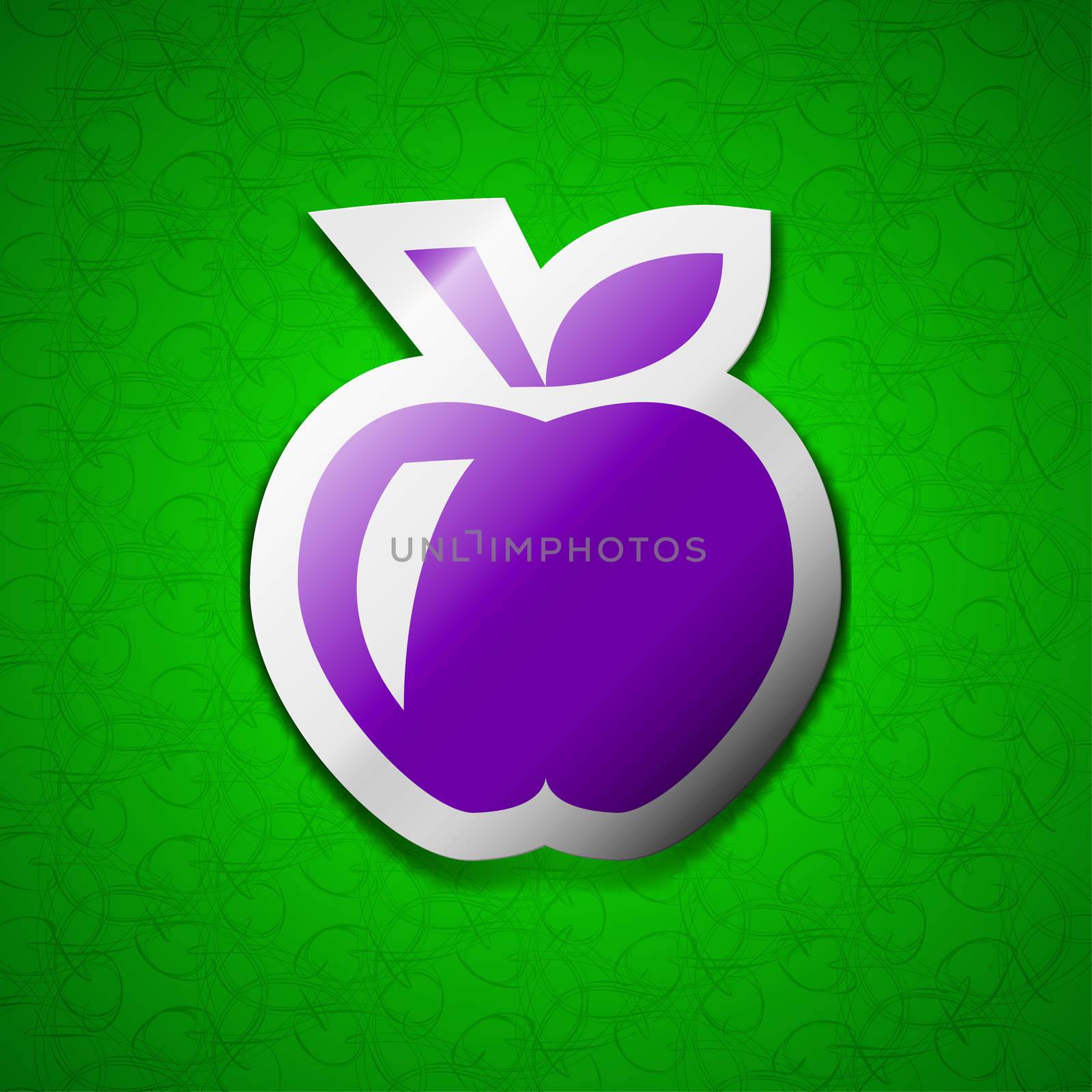 Apple icon sign. Symbol chic colored sticky label on green background.  by serhii_lohvyniuk