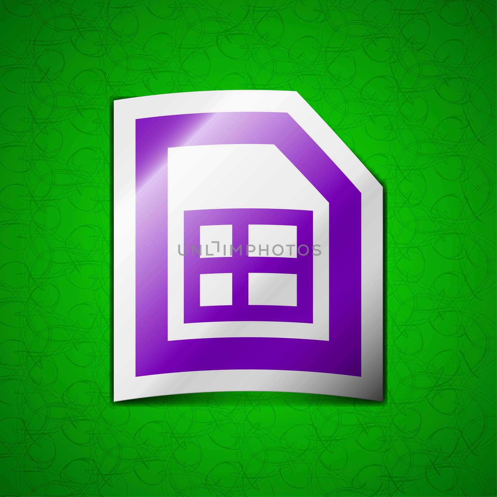  File document icon sign. Symbol chic colored sticky label on green background.  by serhii_lohvyniuk