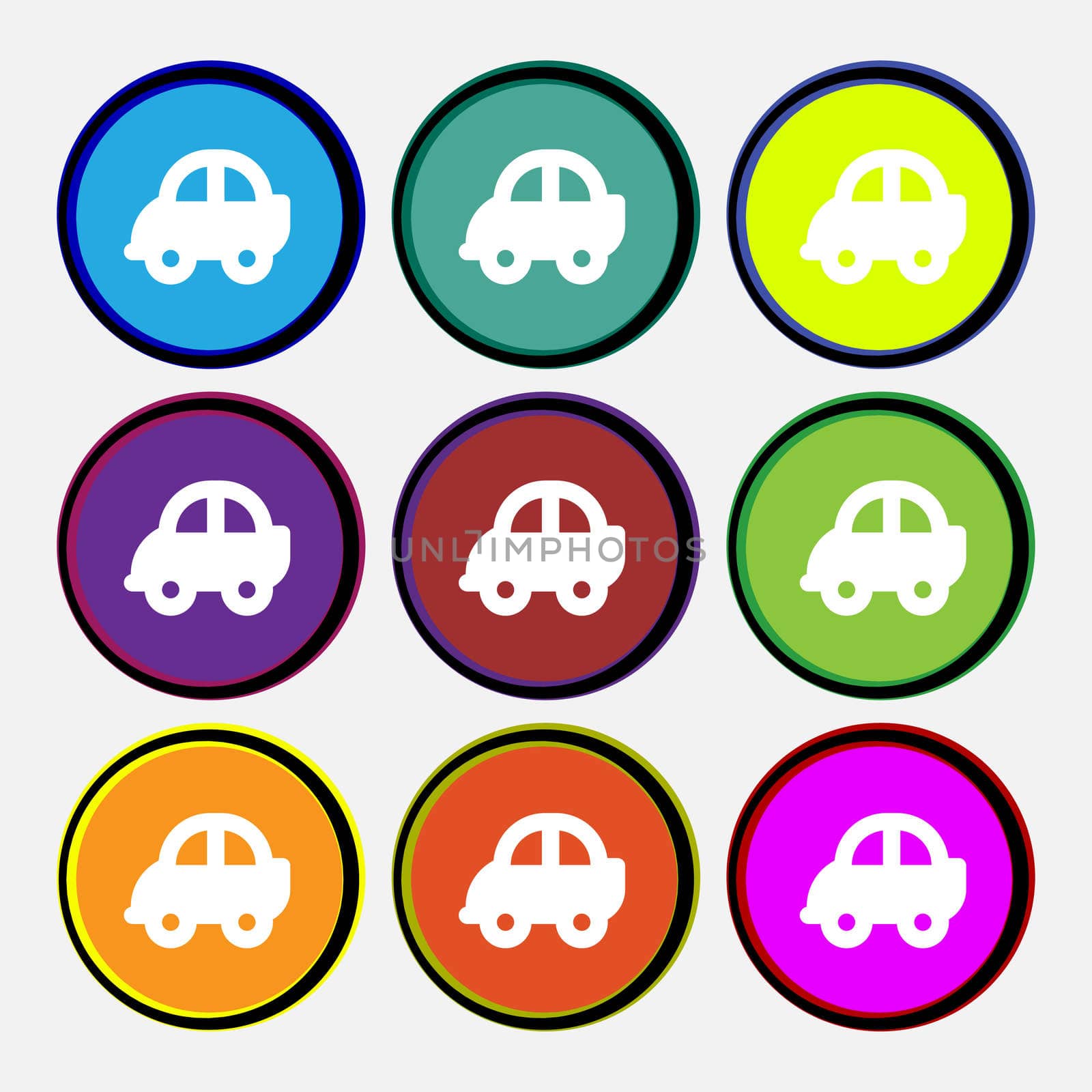 Auto icon sign. Nine multi-colored round buttons. illustration