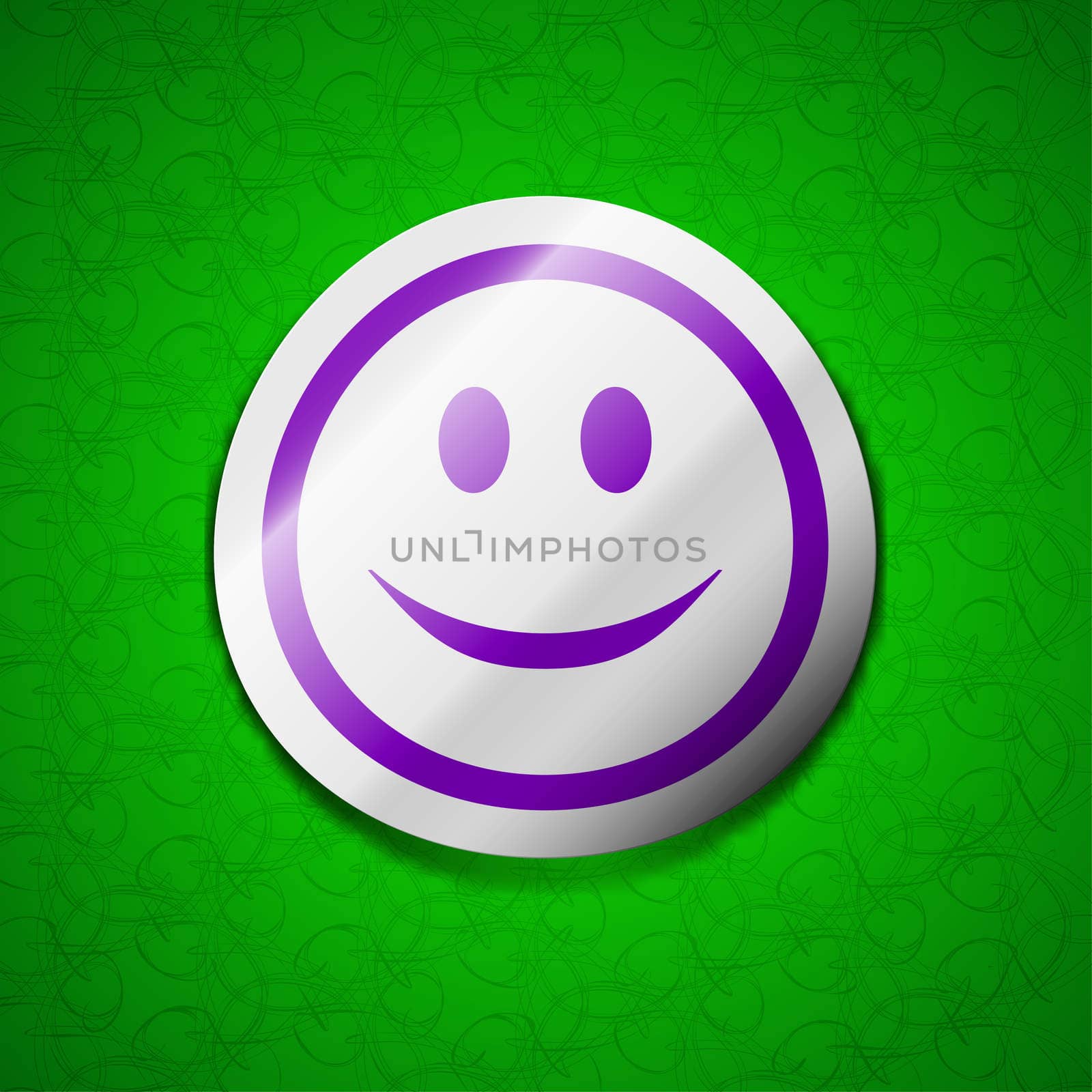 Smile, Happy face icon sign. Symbol chic colored sticky label on green background. illustration