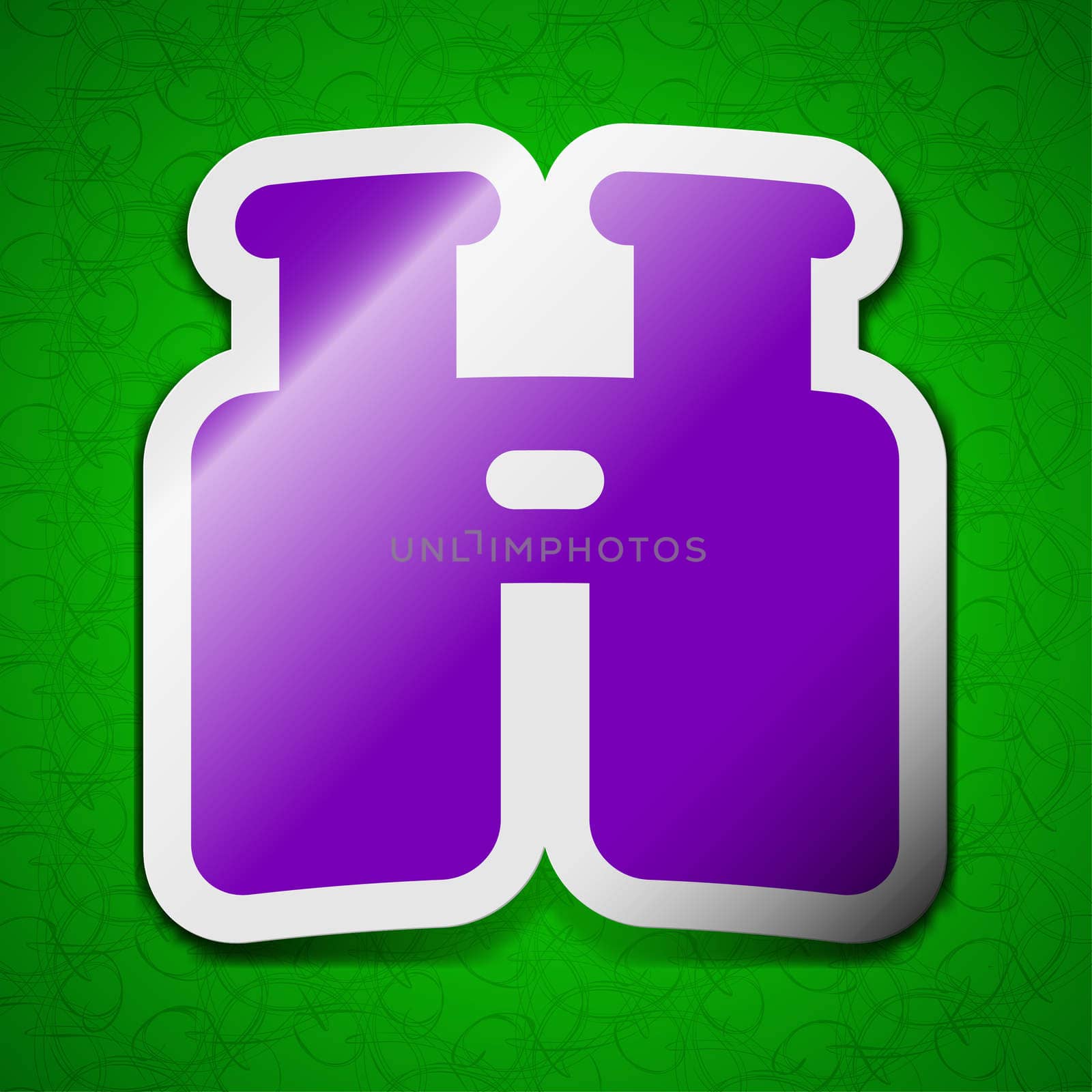 Binocular, Search, Find information icon sign. Symbol chic colored sticky label on green background. illustration