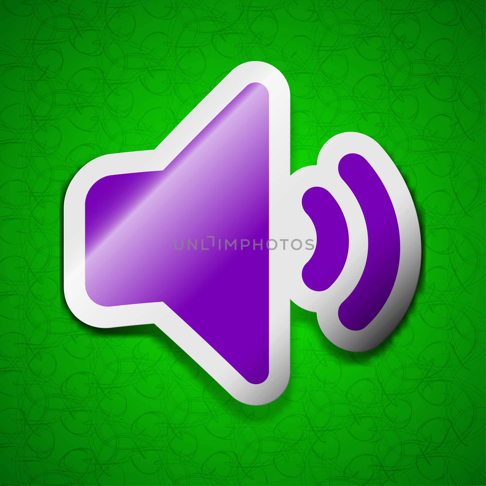 Speaker volume, Sound icon sign. Symbol chic colored sticky label on green background. illustration