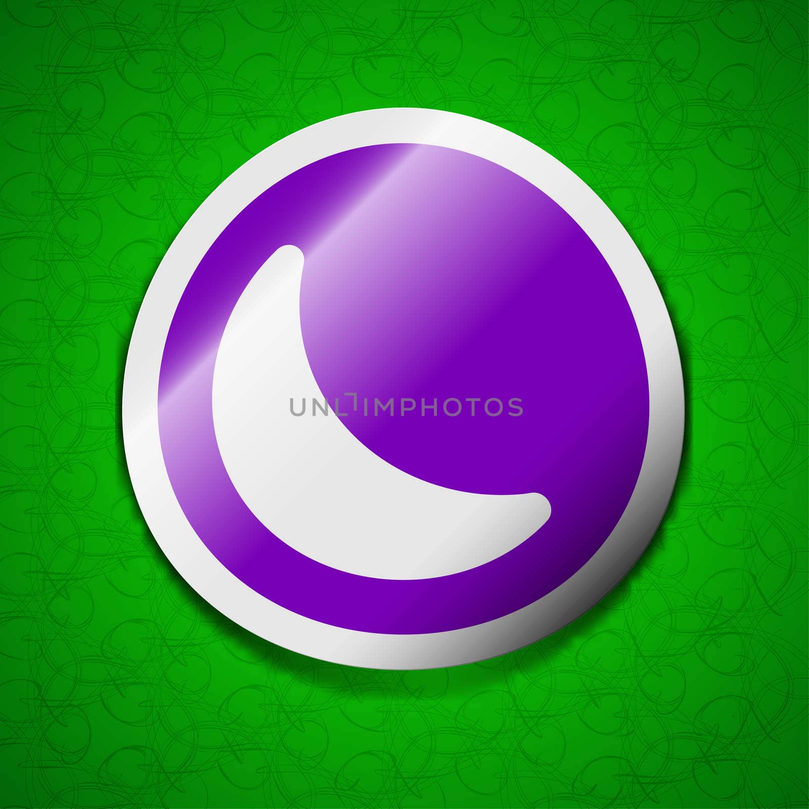 moon icon sign. Symbol chic colored sticky label on green background. illustration