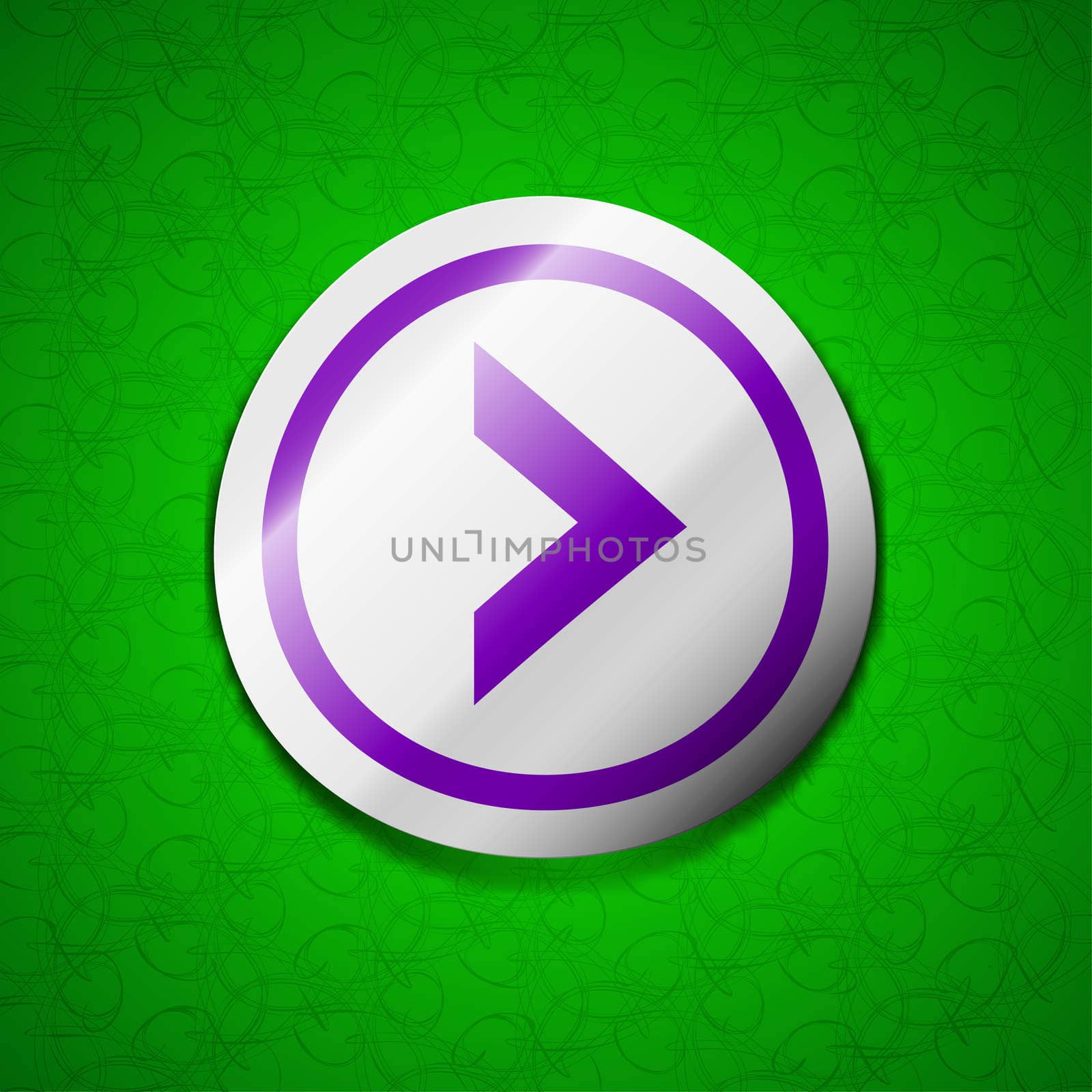 Arrow right, Next icon sign. Symbol chic colored sticky label on green background. illustration