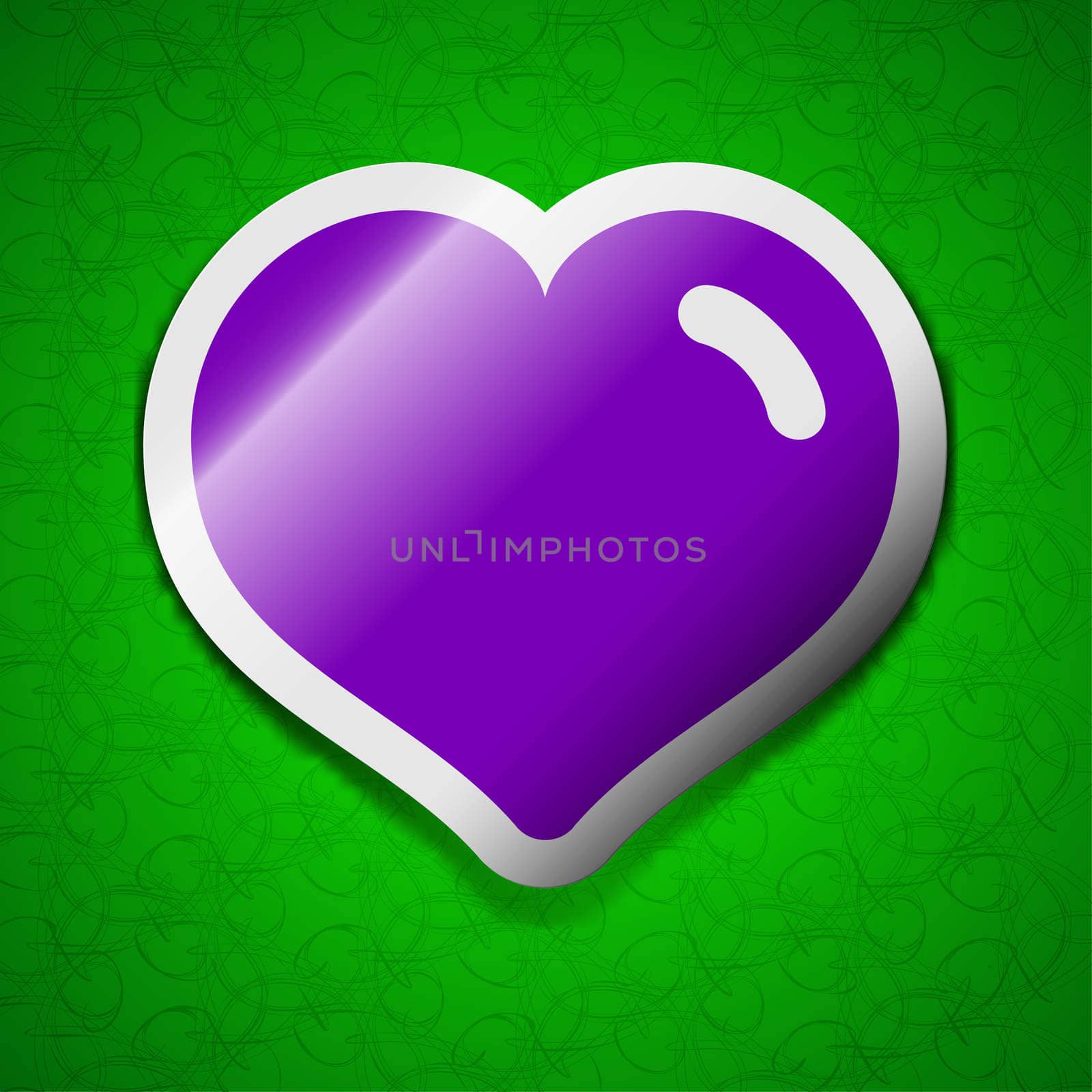 Heart, Love icon sign. Symbol chic colored sticky label on green background.  by serhii_lohvyniuk