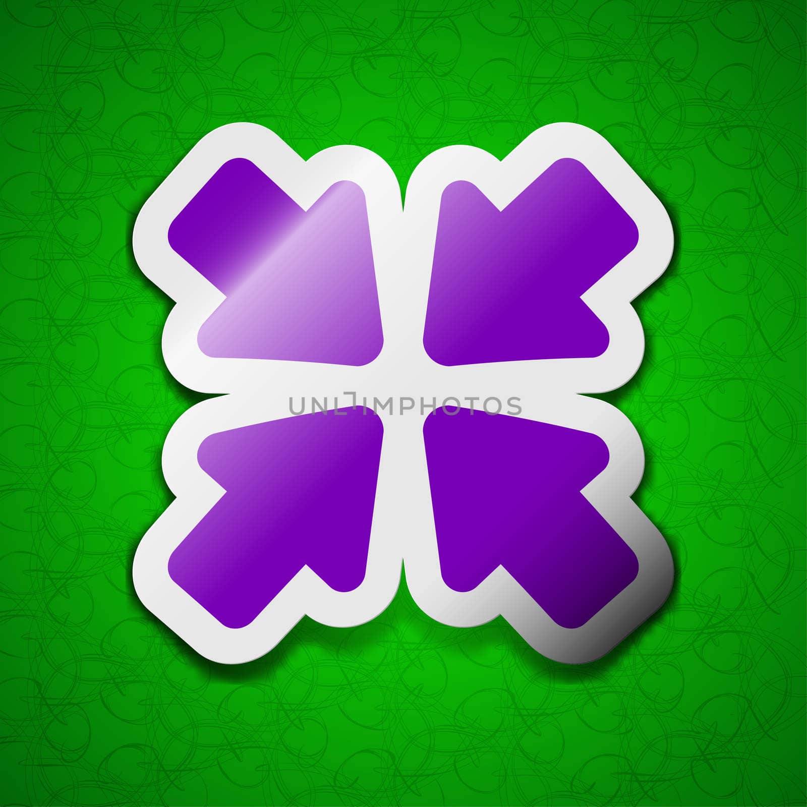 turn to full screen icon sign. Symbol chic colored sticky label on green background. illustration