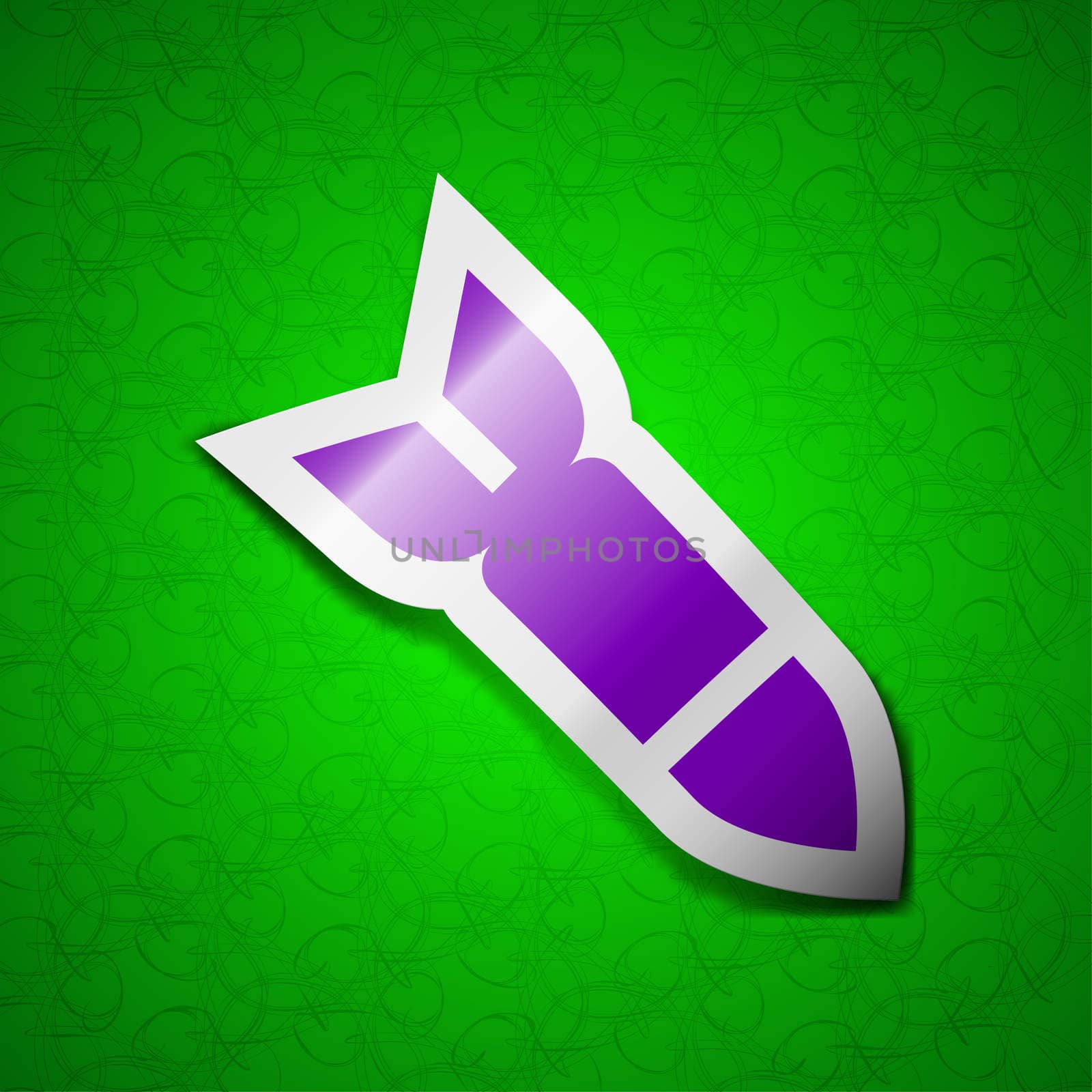 Missile,Rocket weapon icon sign. Symbol chic colored sticky label on green background. illustration