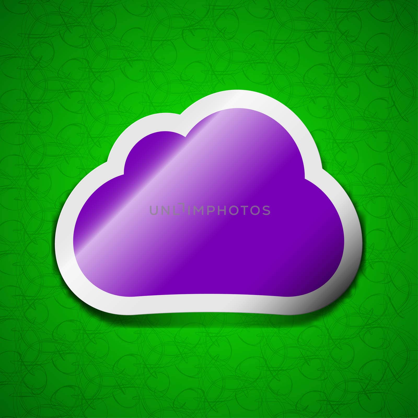 cloud icon sign. Symbol chic colored sticky label on green background. illustration