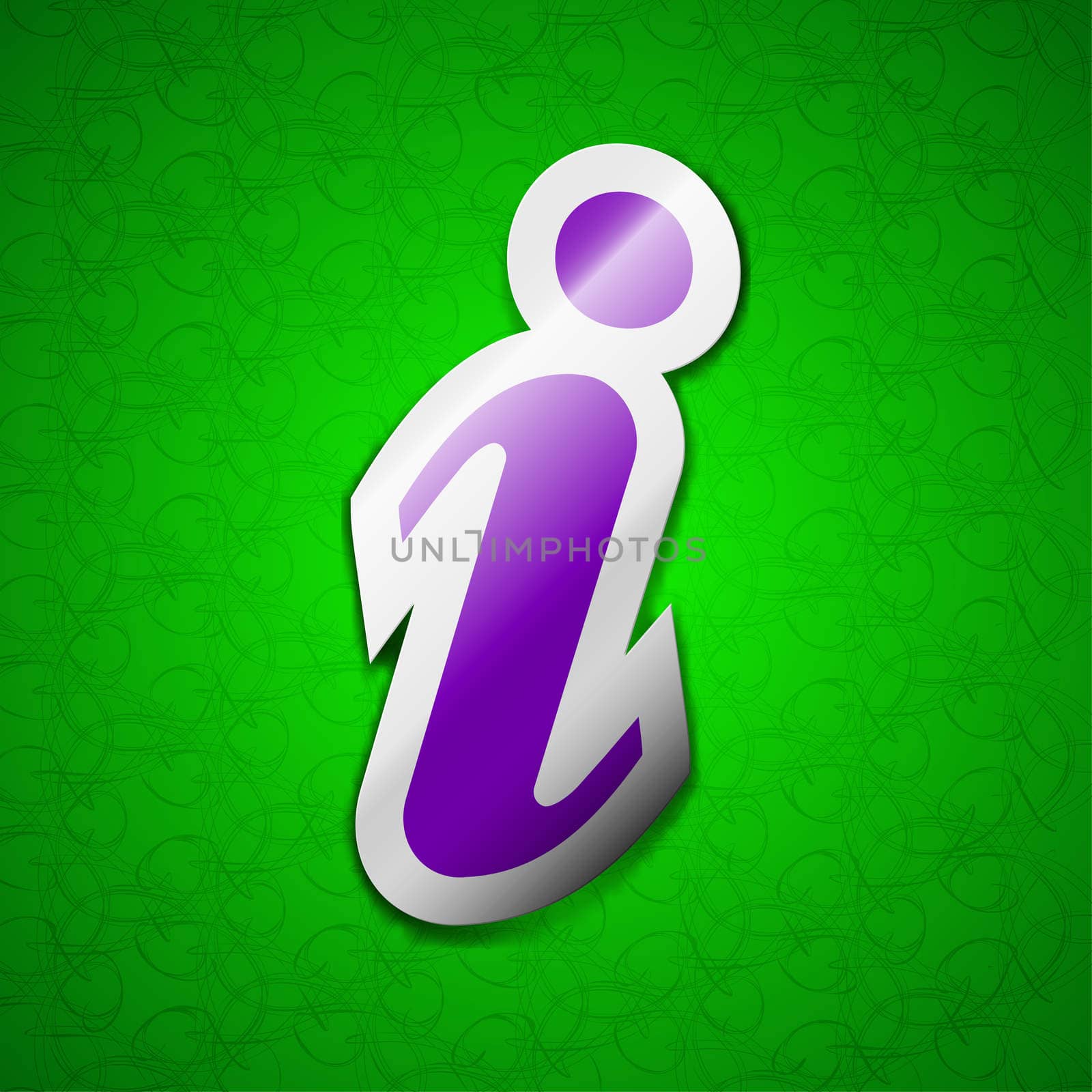 Information, Info icon sign. Symbol chic colored sticky label on green background. illustration