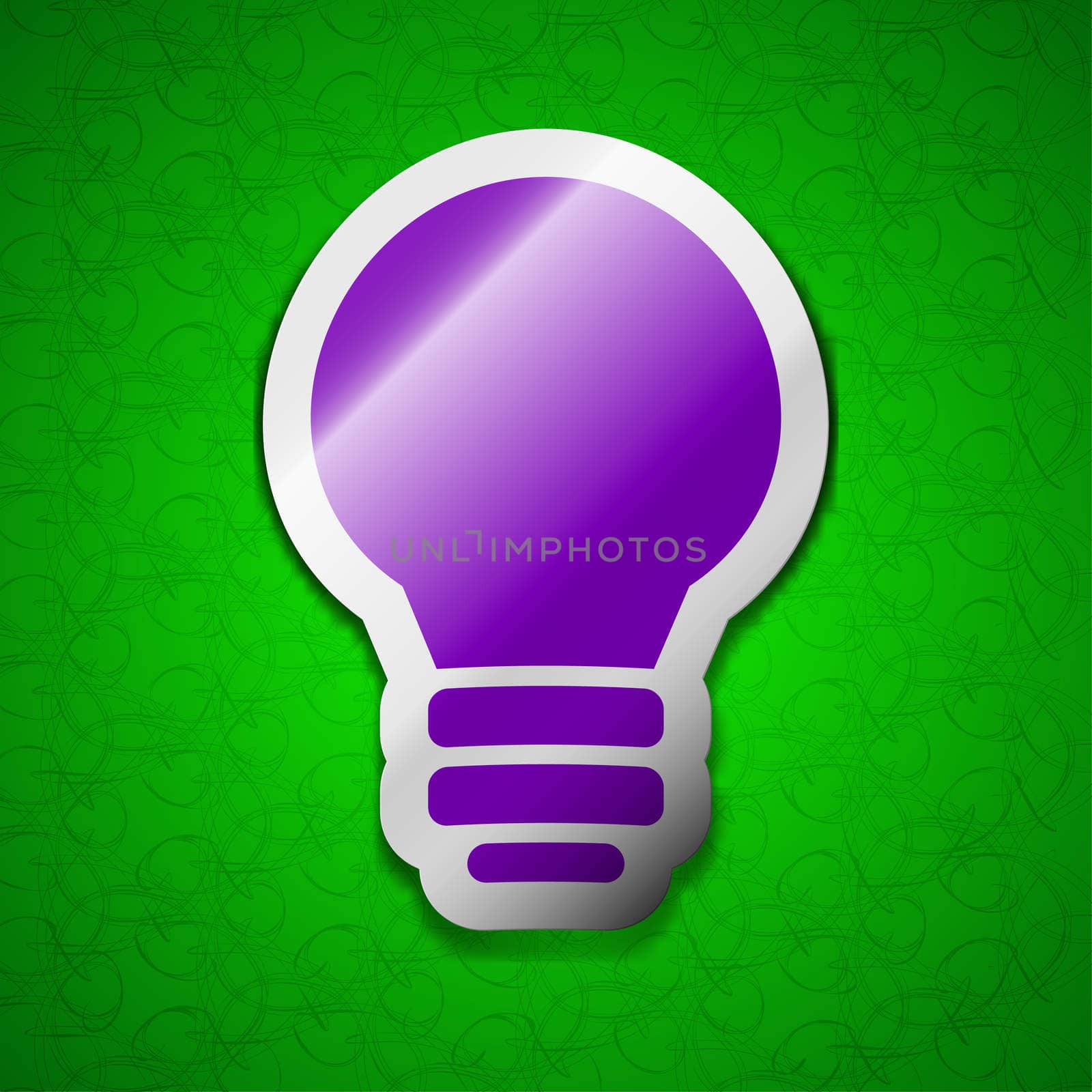 Light lamp, Idea icon sign. Symbol chic colored sticky label on green background. illustration