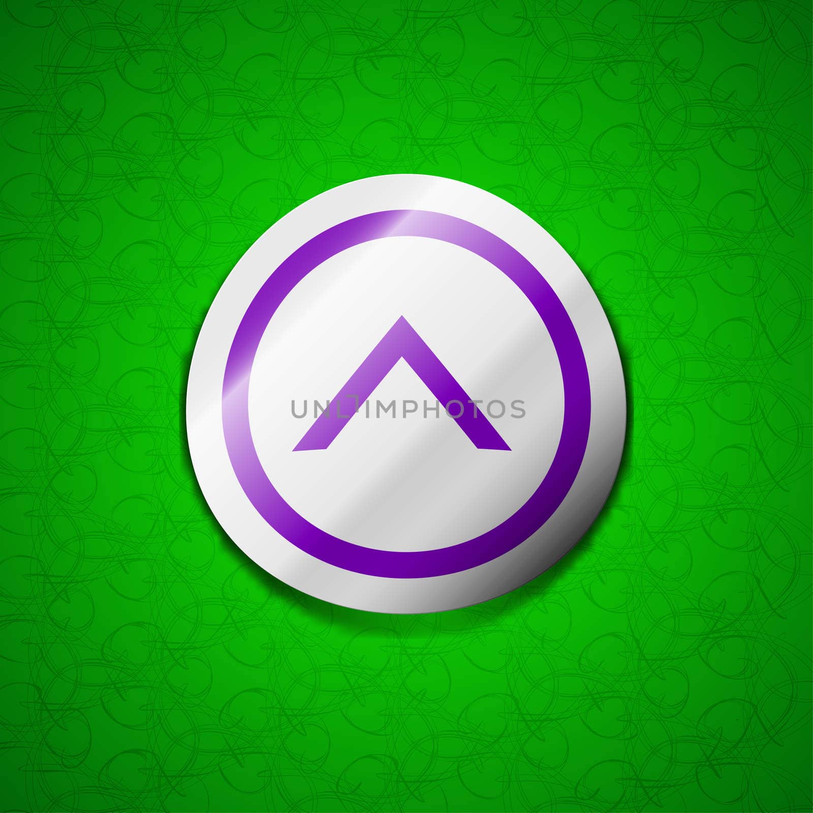 Direction arrow up icon sign. Symbol chic colored sticky label on green background. illustration