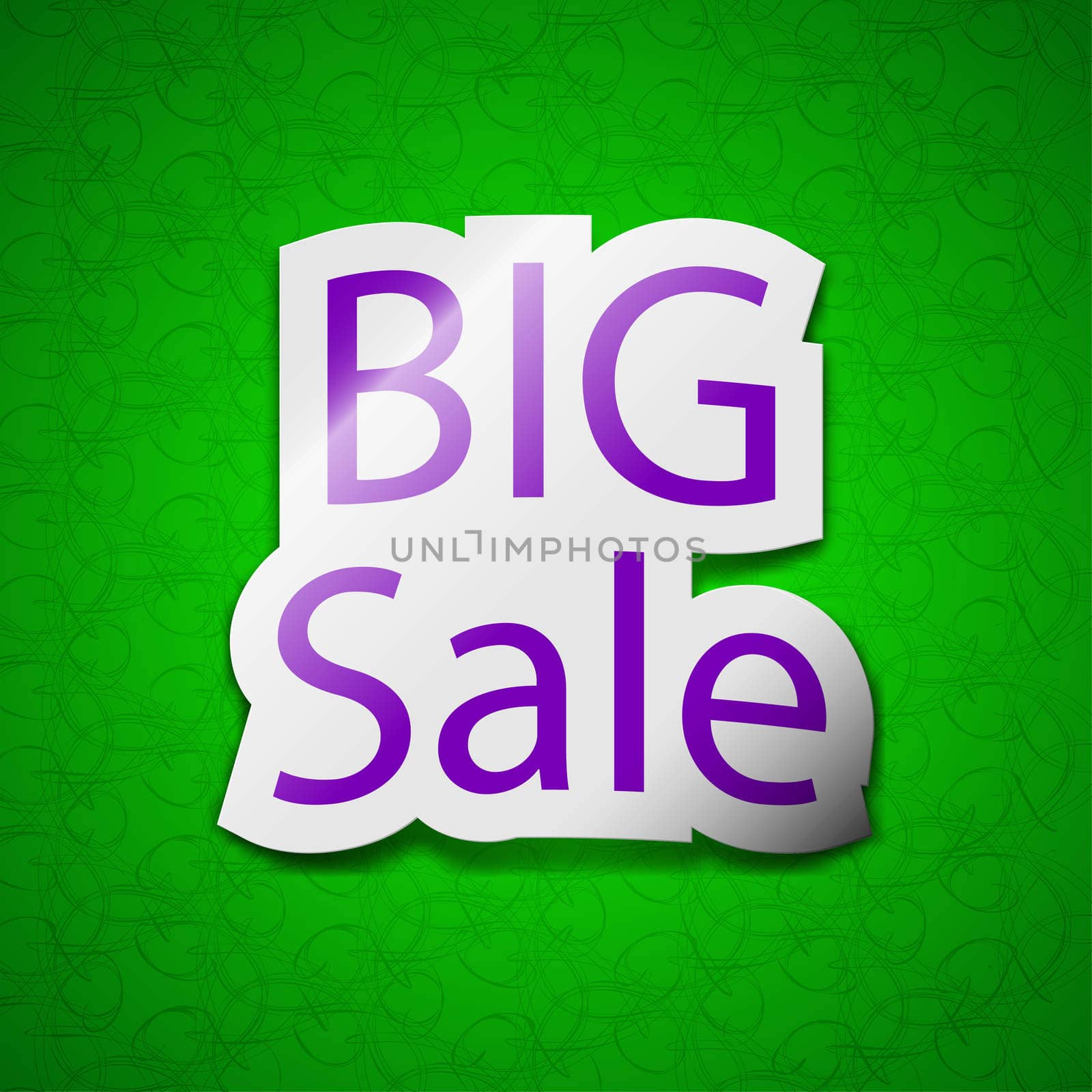 Big sale icon sign. Symbol chic colored sticky label on green background. illustration