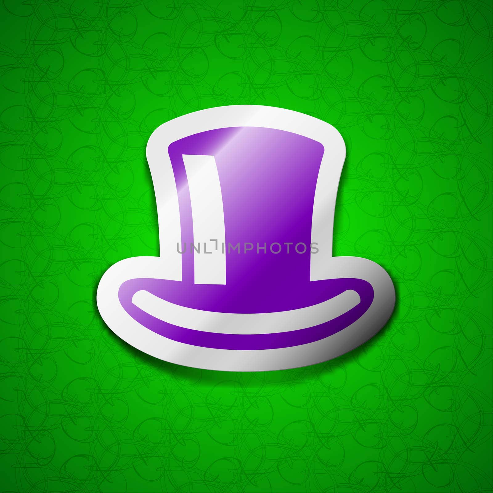 cylinder hat icon sign. Symbol chic colored sticky label on green background. illustration