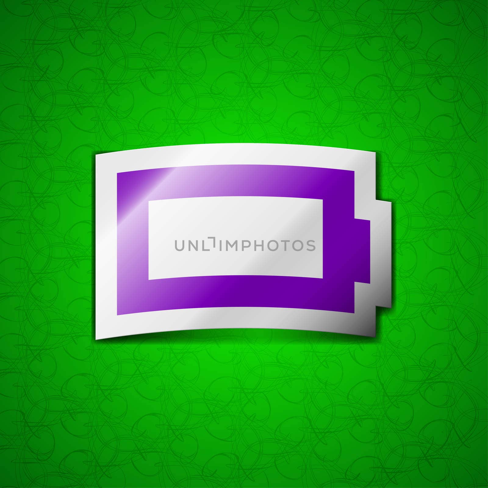 Battery empty icon sign. Symbol chic colored sticky label on green background. illustration