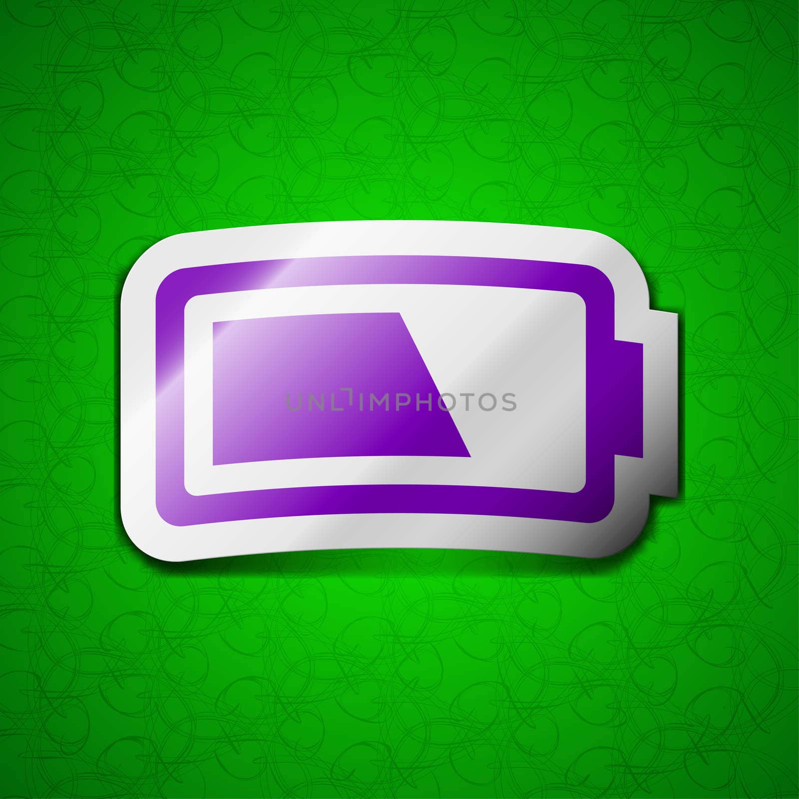 Battery half level icon sign. Symbol chic colored sticky label on green background.  by serhii_lohvyniuk