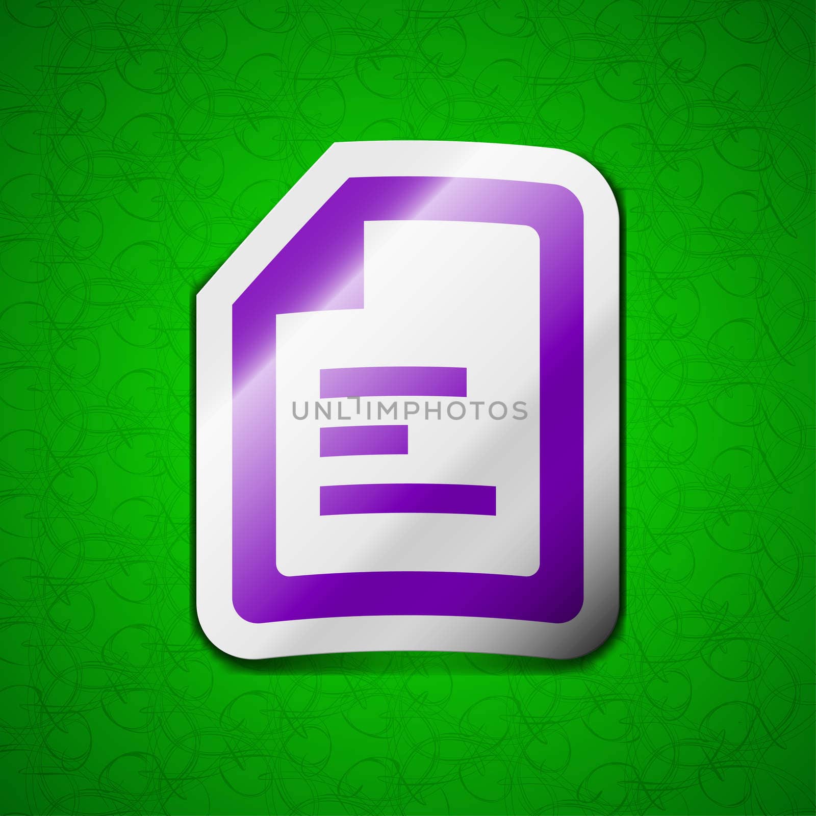 Text file icon sign. Symbol chic colored sticky label on green background. illustration