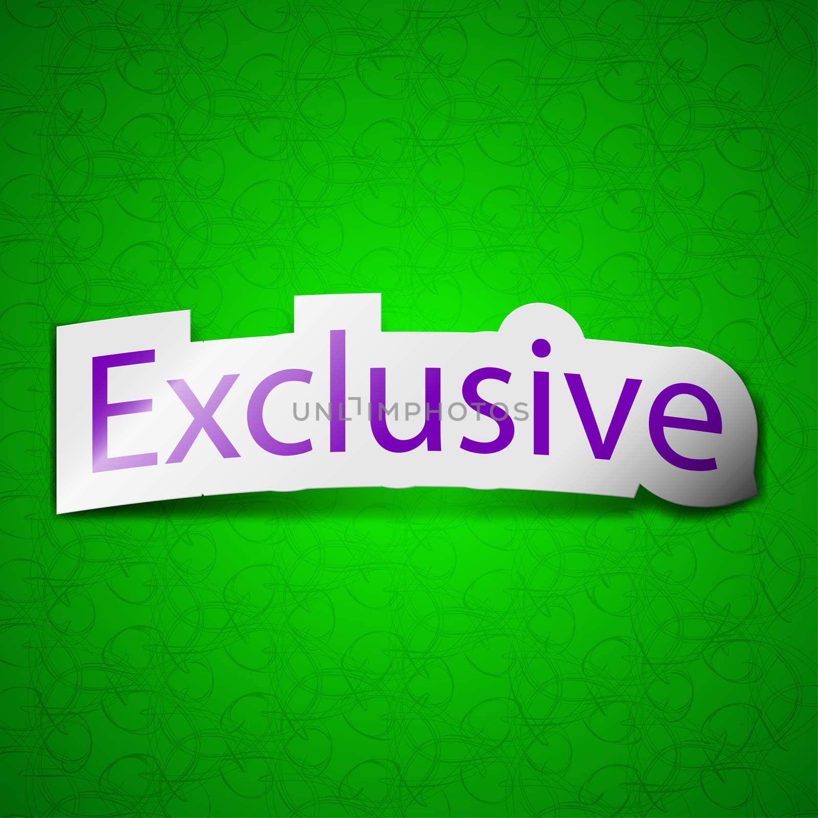 Exclusive icon sign. Symbol chic colored sticky label on green background.  by serhii_lohvyniuk