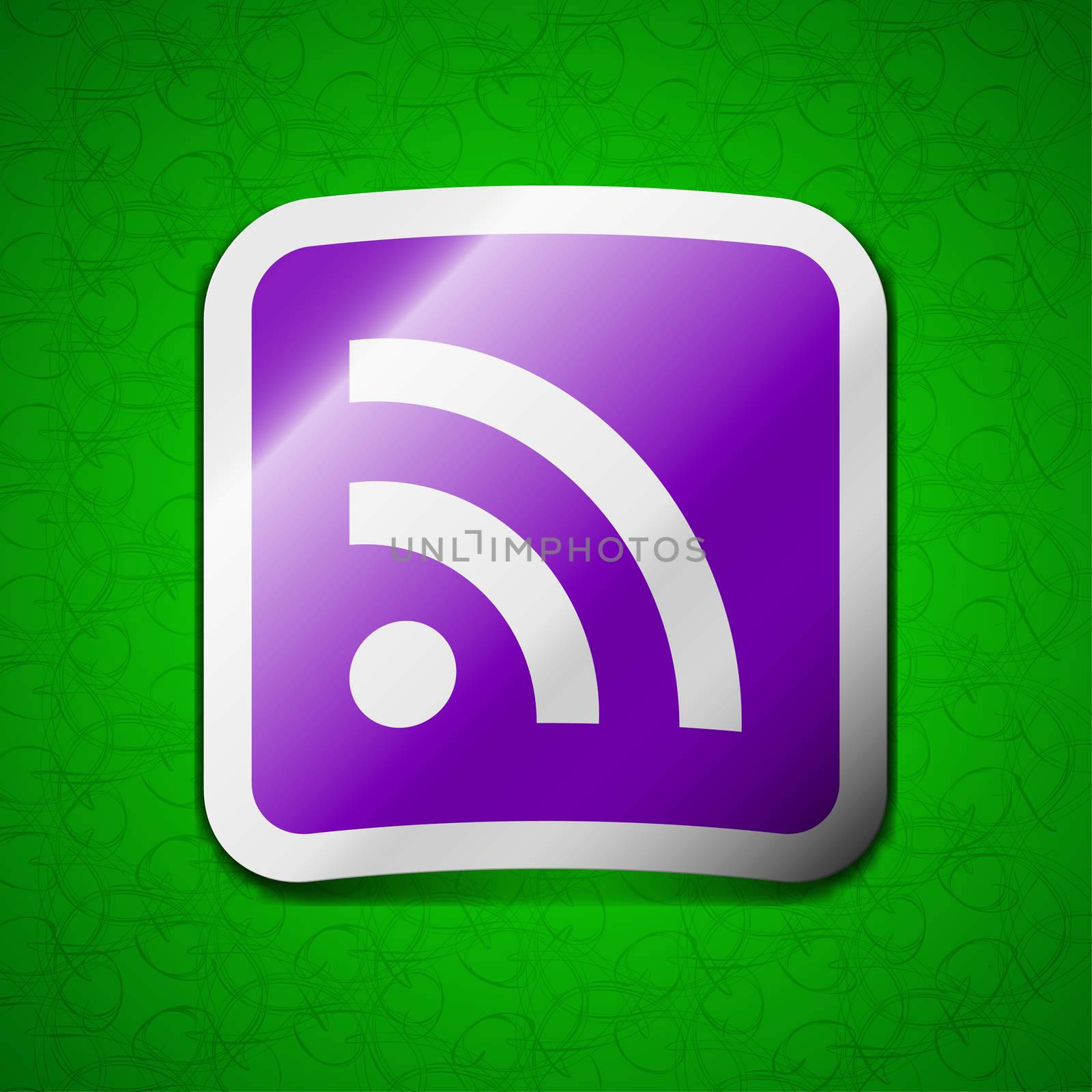 RSS feed icon sign. Symbol chic colored sticky label on green background.  by serhii_lohvyniuk