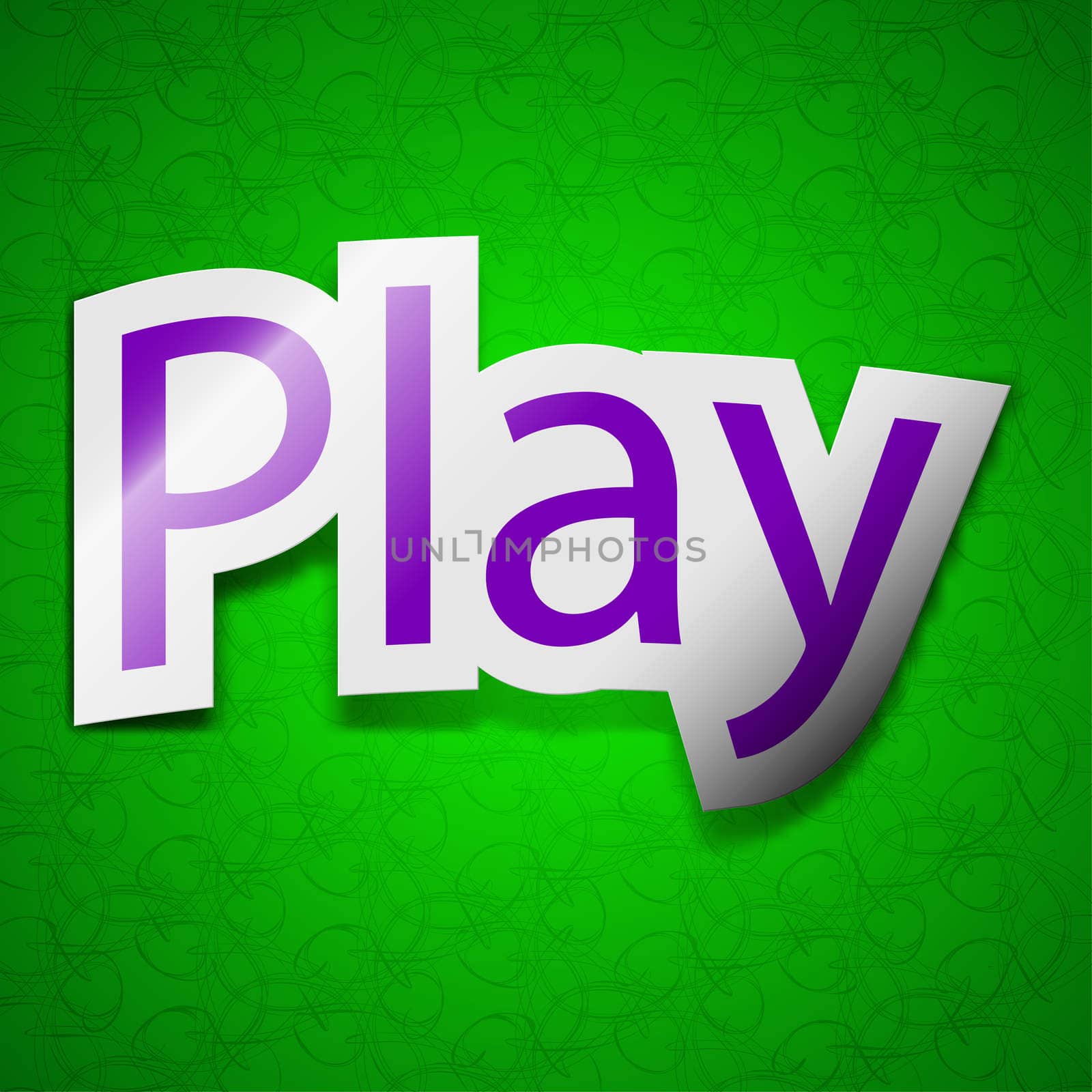 Play icon sign. Symbol chic colored sticky label on green background. illustration