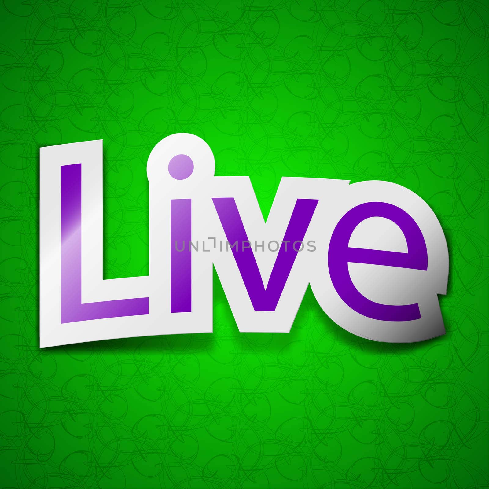 Live icon sign. Symbol chic colored sticky label on green background.  by serhii_lohvyniuk