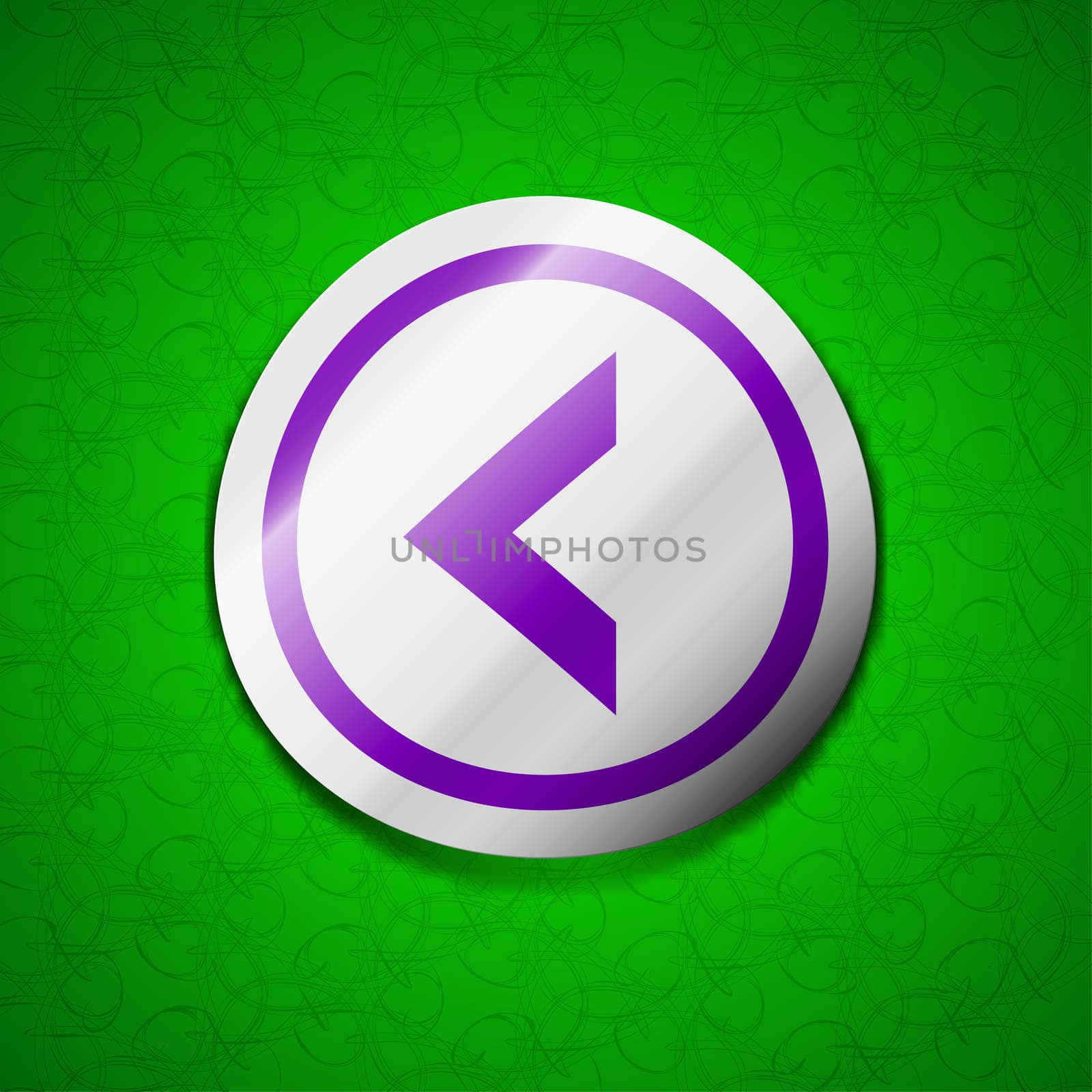 Arrow left, Way out icon sign. Symbol chic colored sticky label on green background.  by serhii_lohvyniuk