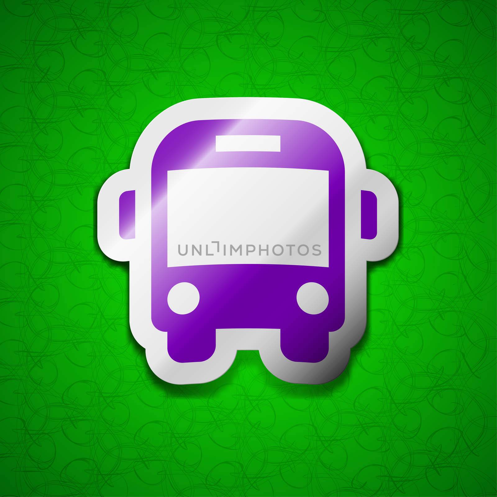 Bus icon sign. Symbol chic colored sticky label on green background.  by serhii_lohvyniuk