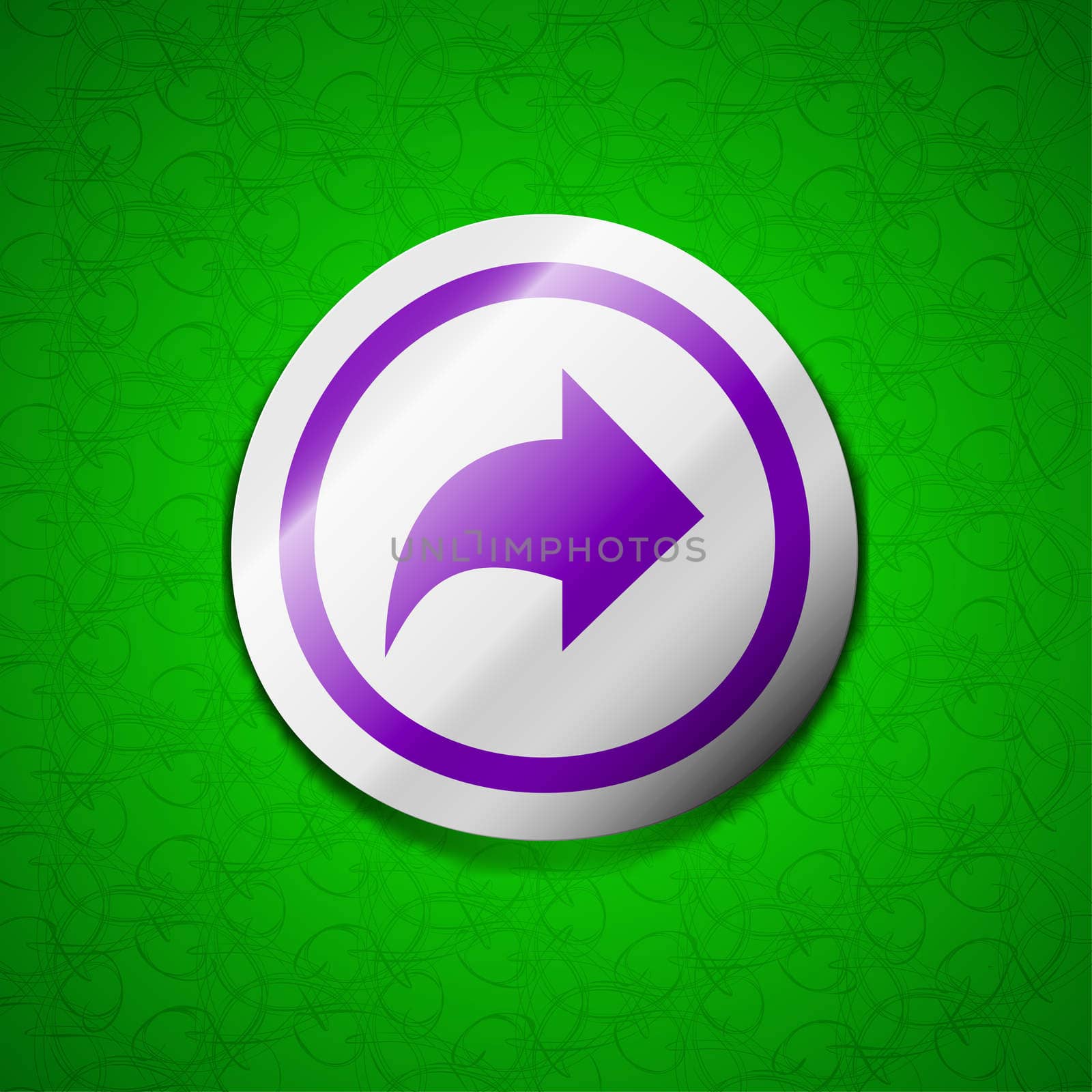 Arrow right, Next icon sign. Symbol chic colored sticky label on green background.  by serhii_lohvyniuk