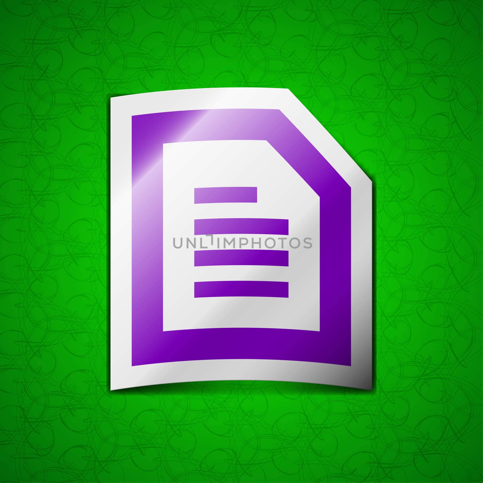 Text File document icon sign. Symbol chic colored sticky label on green background.  by serhii_lohvyniuk