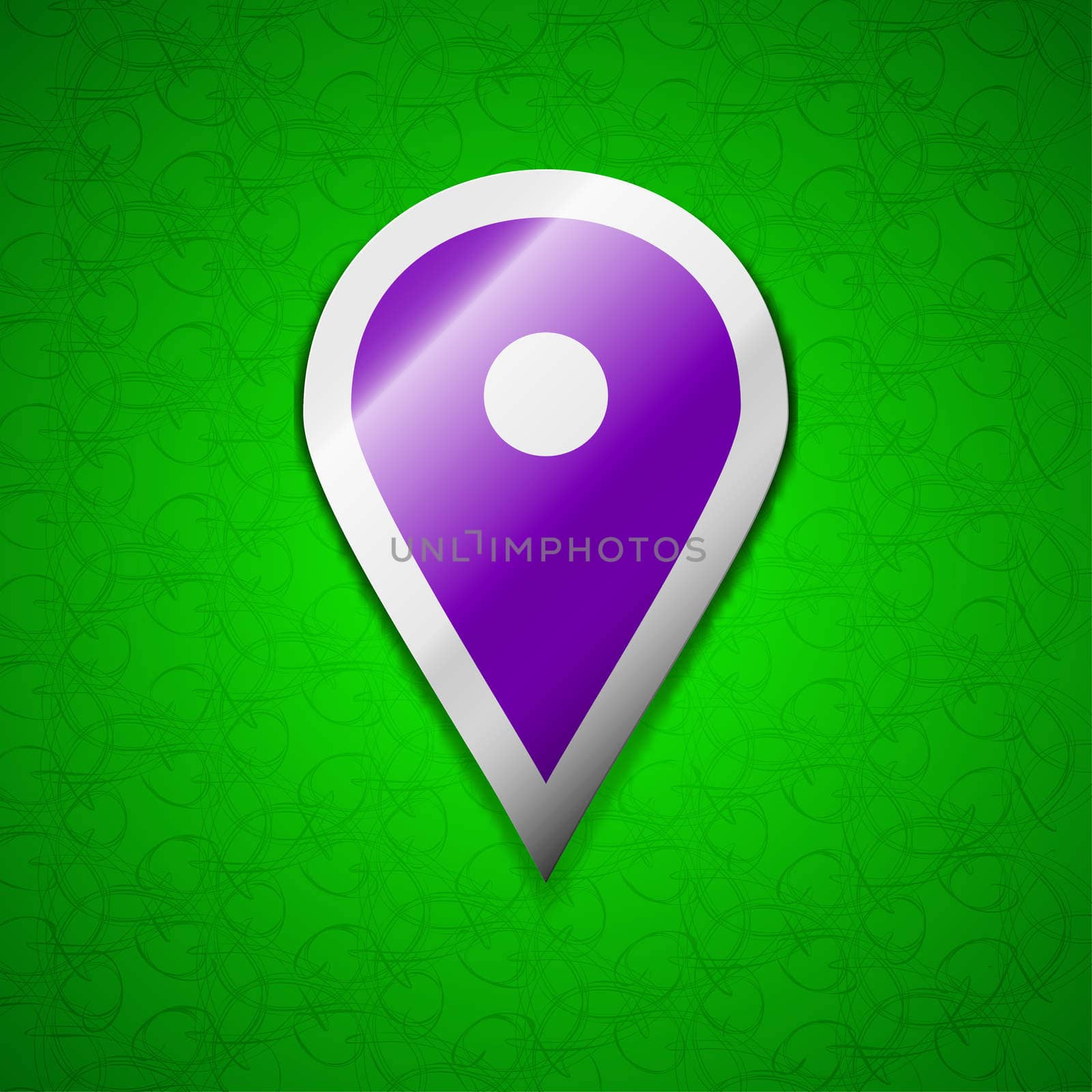 Map pointer, GPS location icon sign. Symbol chic colored sticky label on green background.  by serhii_lohvyniuk