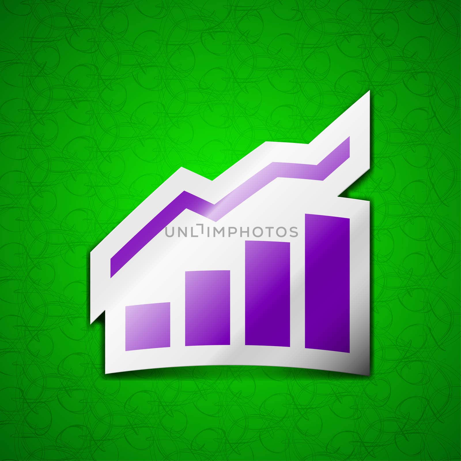 Growth and development concept. graph of Rate icon sign. Symbol chic colored sticky label on green background. illustration